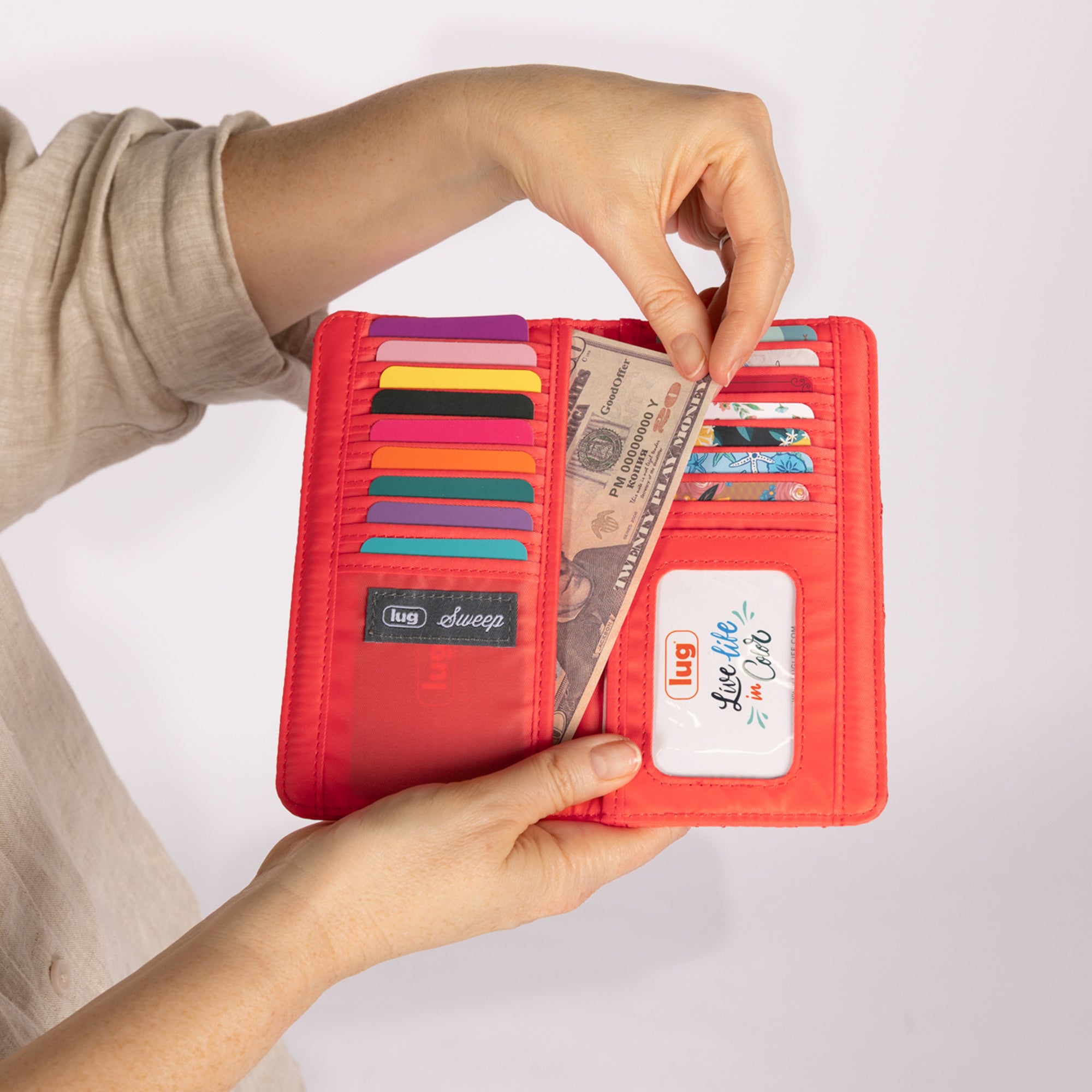 Sweep Slim Flap Wallet - - 26052_Sweep_PinkGrapefruit_BagProproption_2