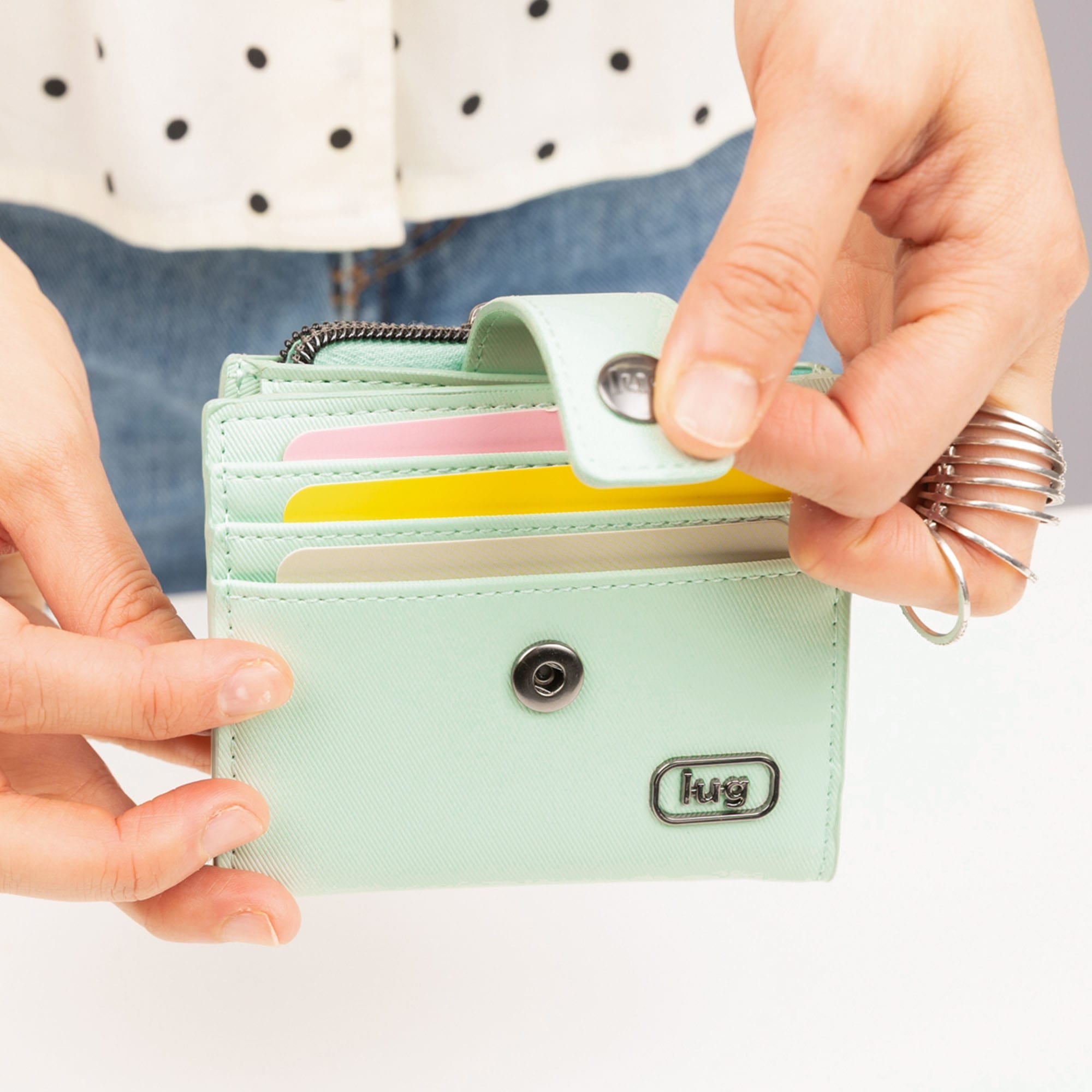Hurdle Satin Luxe VL RFID Wallet - - 26130_HurdleSL_MistGreen_Lifestyle_01