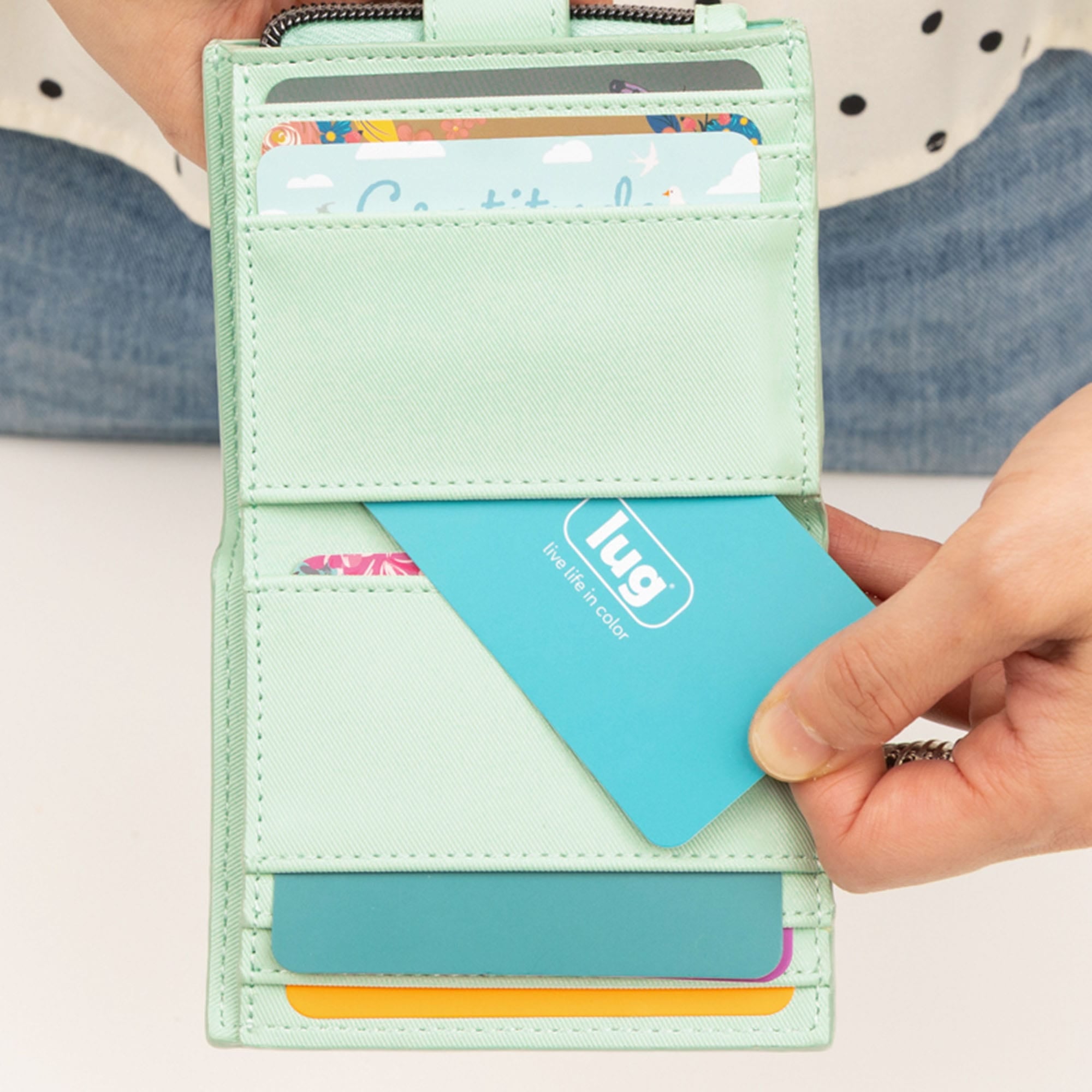 Hurdle Satin Luxe VL RFID Wallet - - 26130_HurdleSL_MistGreen_Lifestyle_03