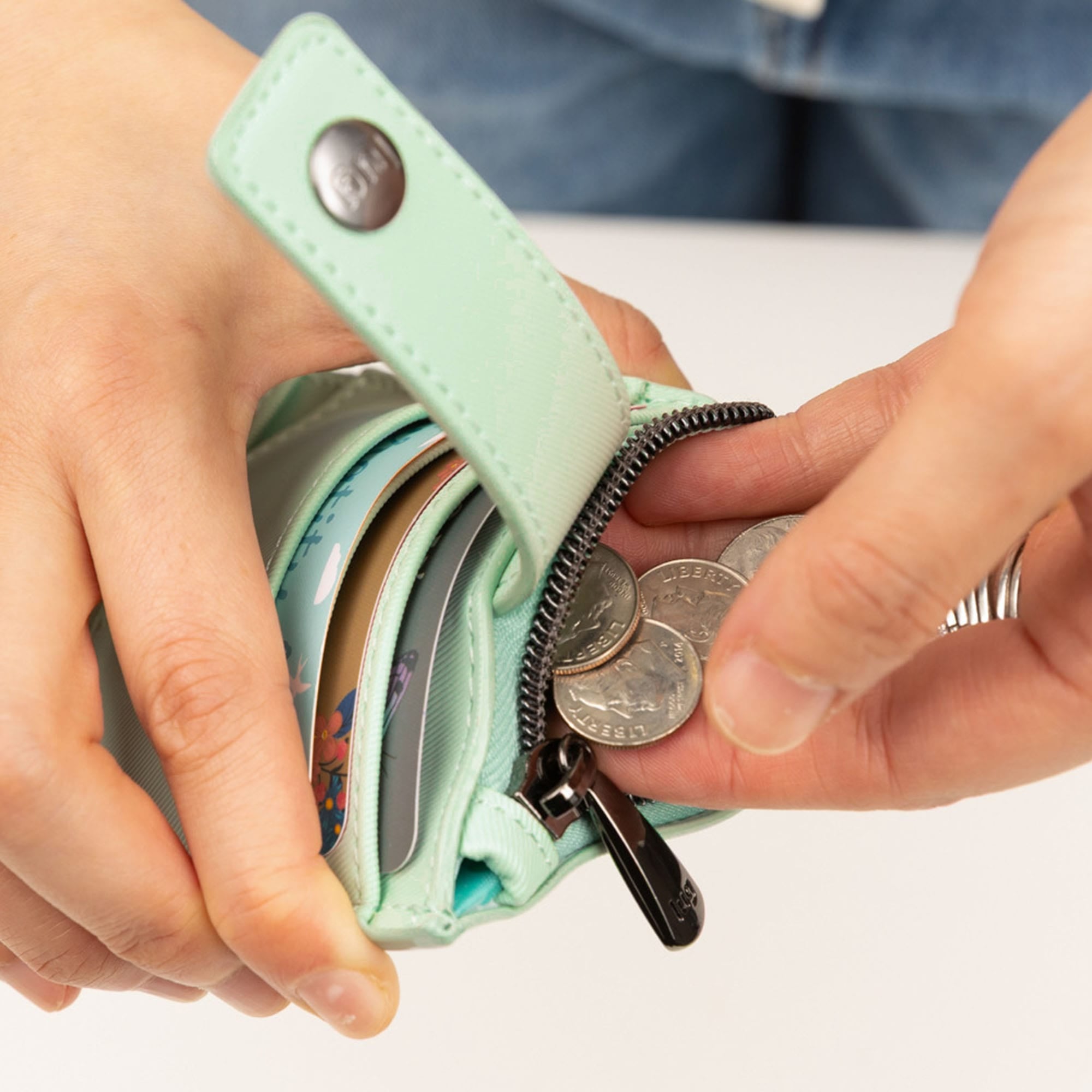 Hurdle Satin Luxe VL RFID Wallet - - 26130_HurdleSL_MistGreen_Lifestyle_05