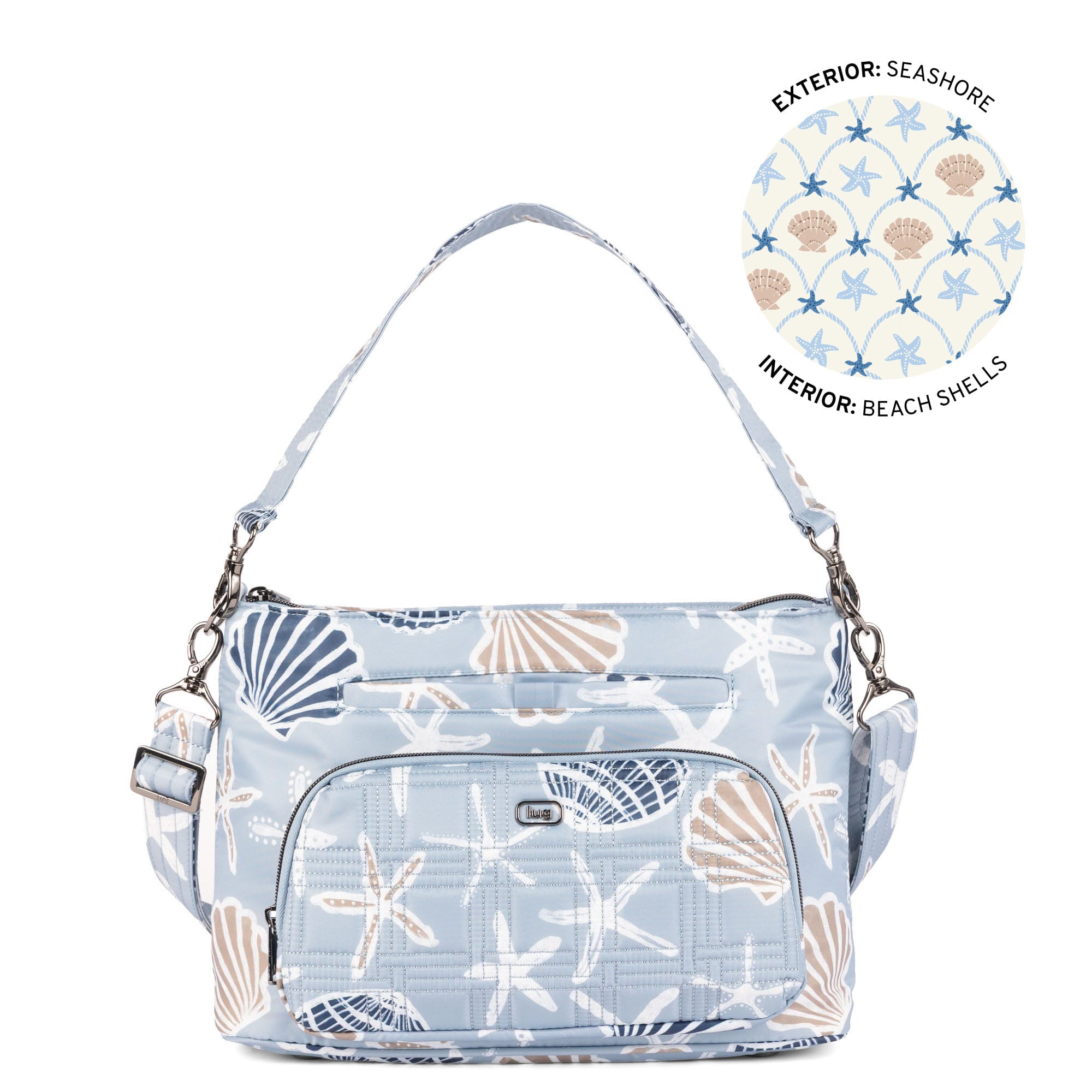 Lug Samba 2 convertible crossbody bag in seashore color, showing side view with adjustable strap and spacious interior.