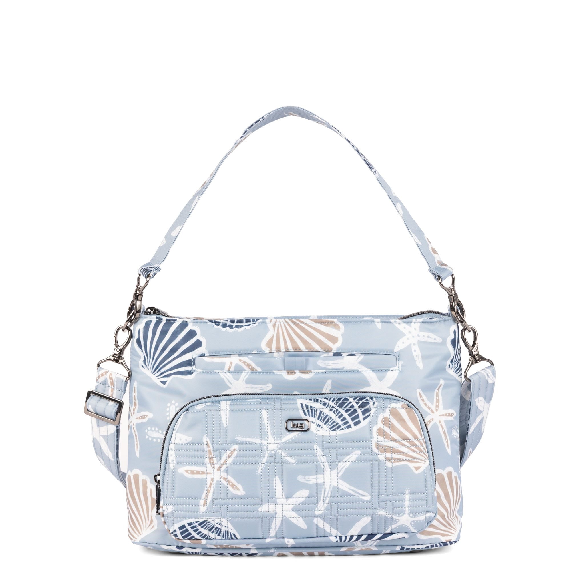 Lug Samba 2 convertible crossbody bag in seashore color, showcasing its sleek design and adjustable strap from an angled view.