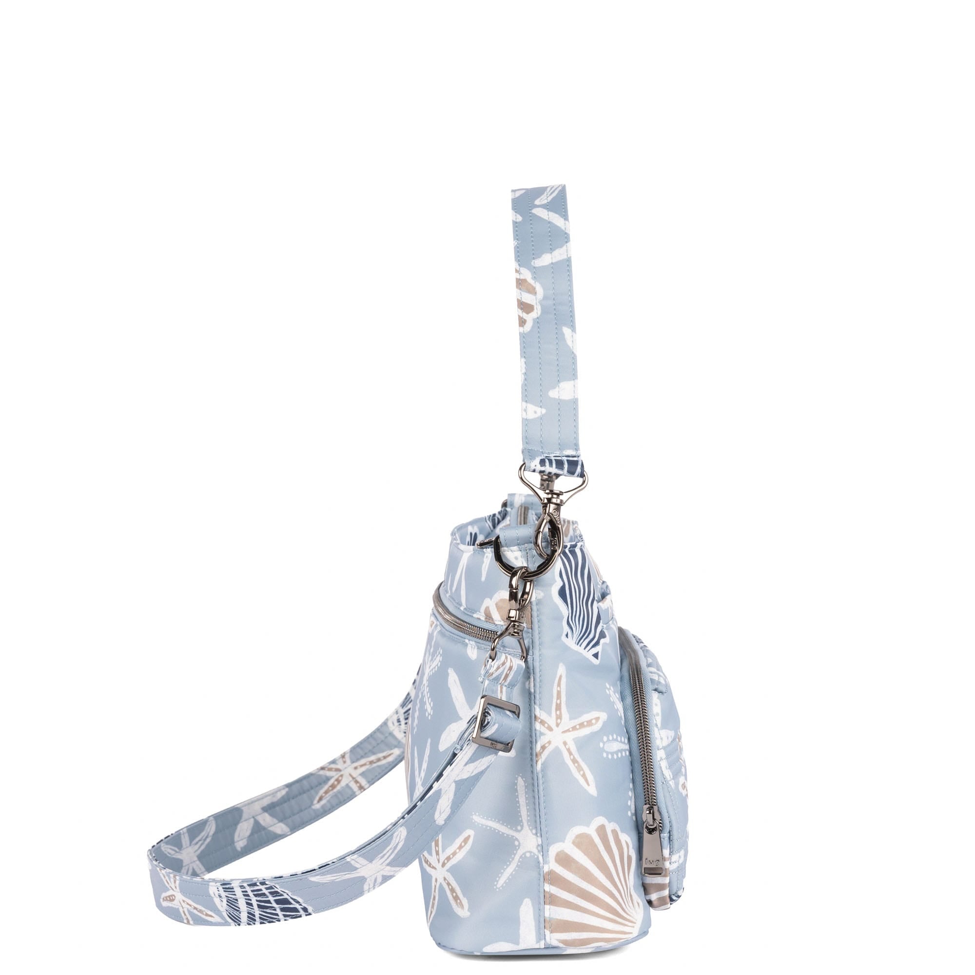 Lug Samba 2 convertible crossbody bag in seashore color, showing the bag's front and adjustable strap from an angled view.