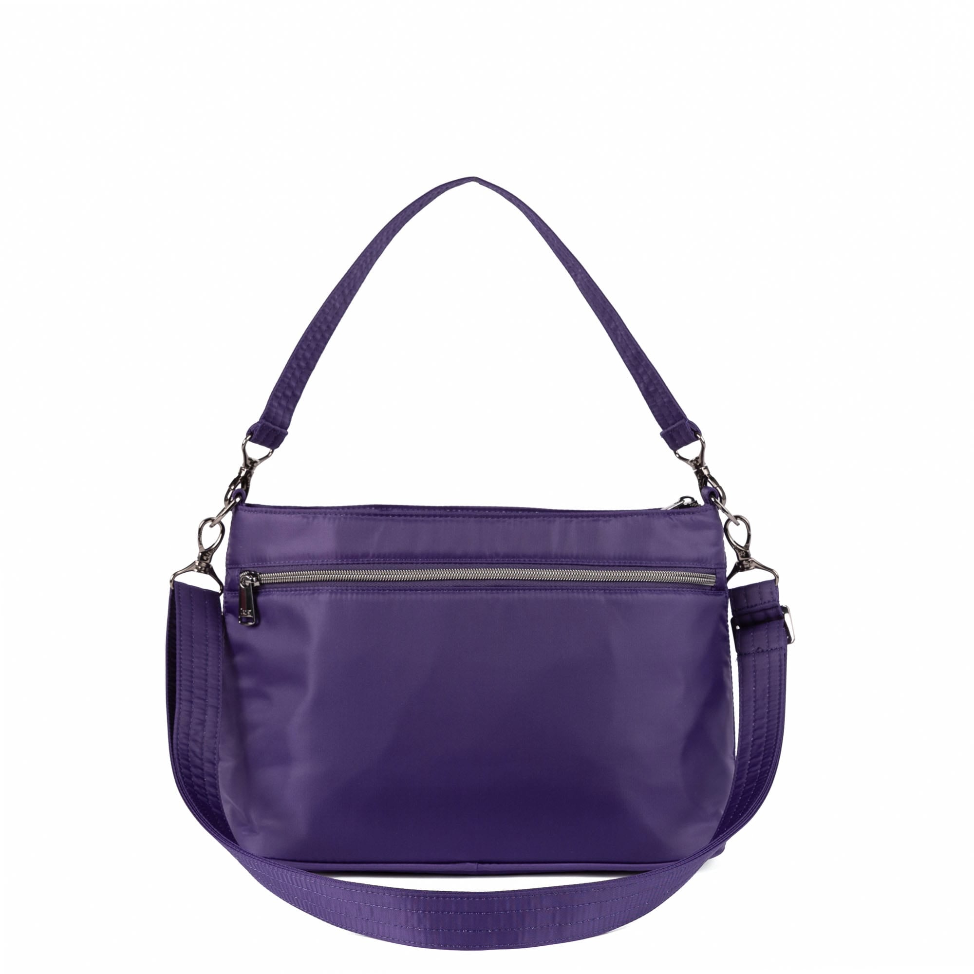 Lug Samba 2 convertible crossbody bag in Concord purple, showing the bag's front view with adjustable strap and sleek design.