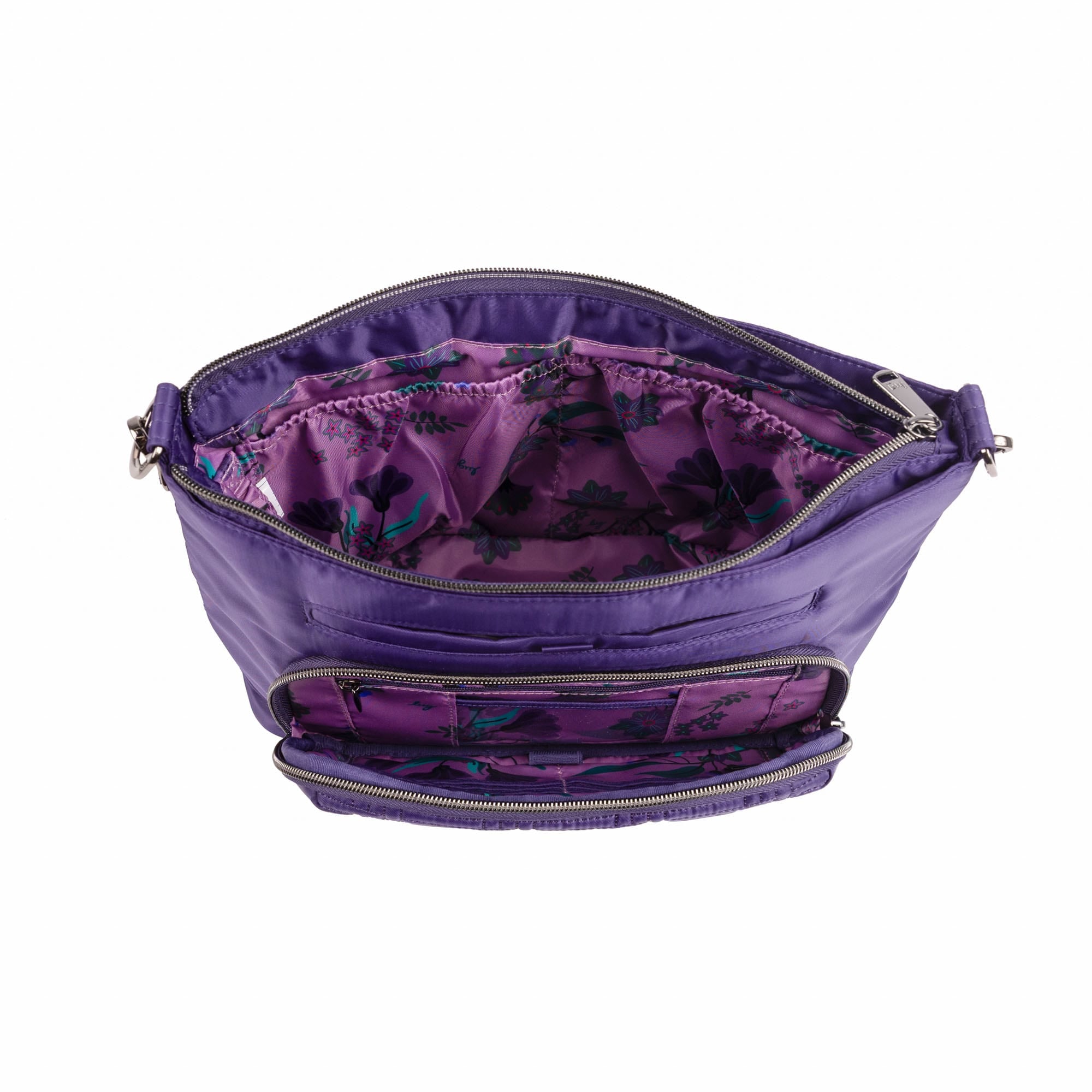 Lug Samba 2 convertible crossbody bag in concord purple, showing its sleek design and adjustable strap from a side angle.