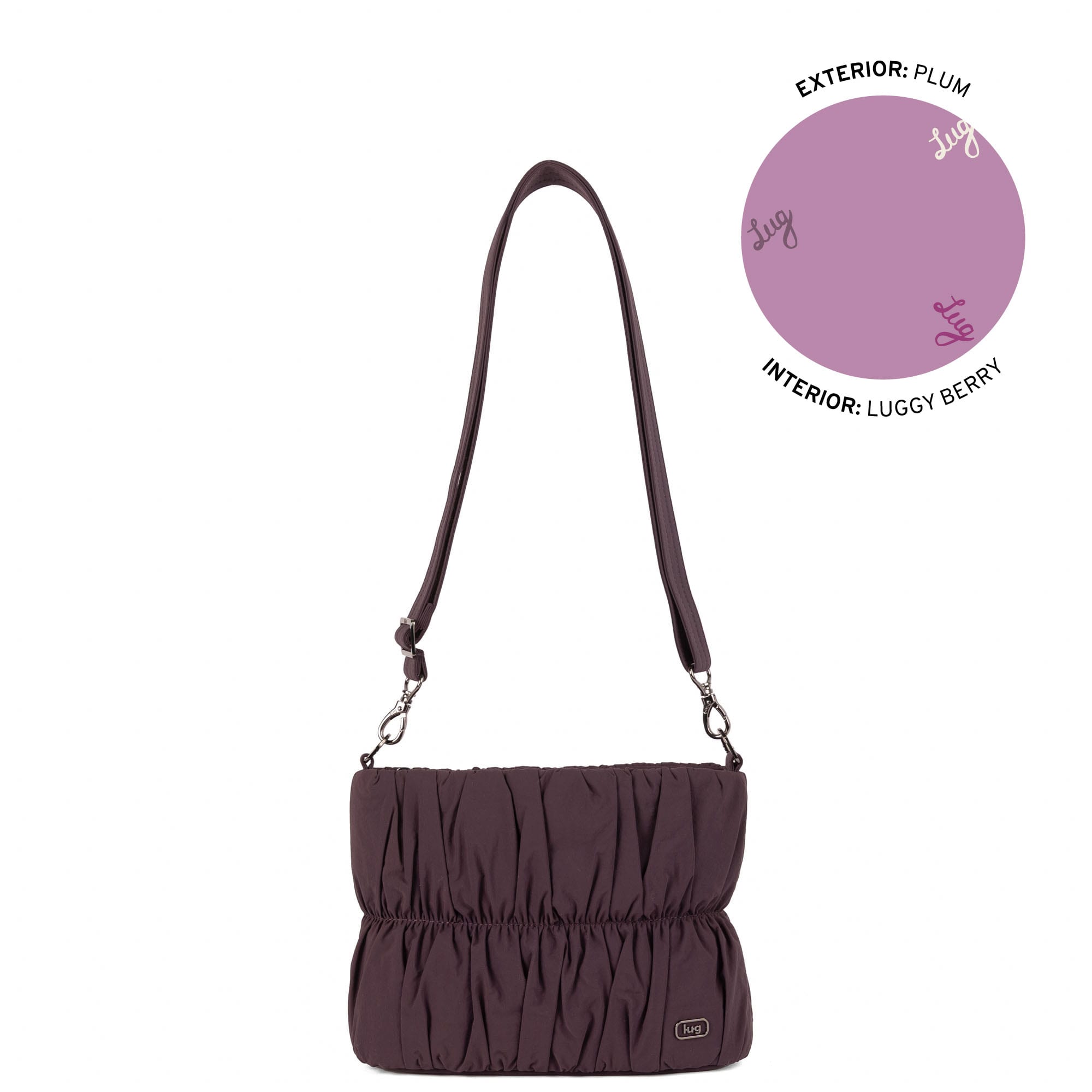 Flounce CloudGo Ruched Crossbody Bag - PLUM - 26159_Flounce_CloudGo_Plum_Angle_01