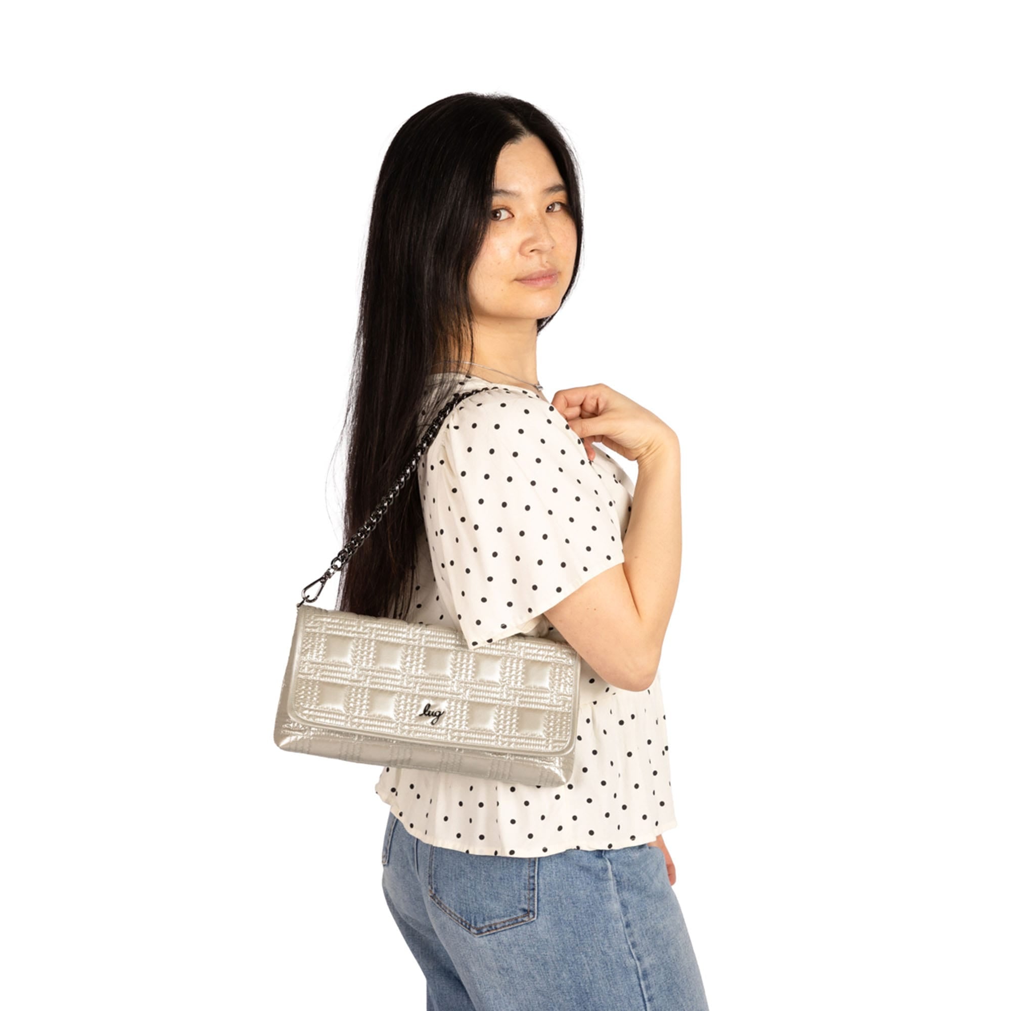 Strut Shoulder Bag - - 26162_Strut_MetallicPebble_BagProportion_03