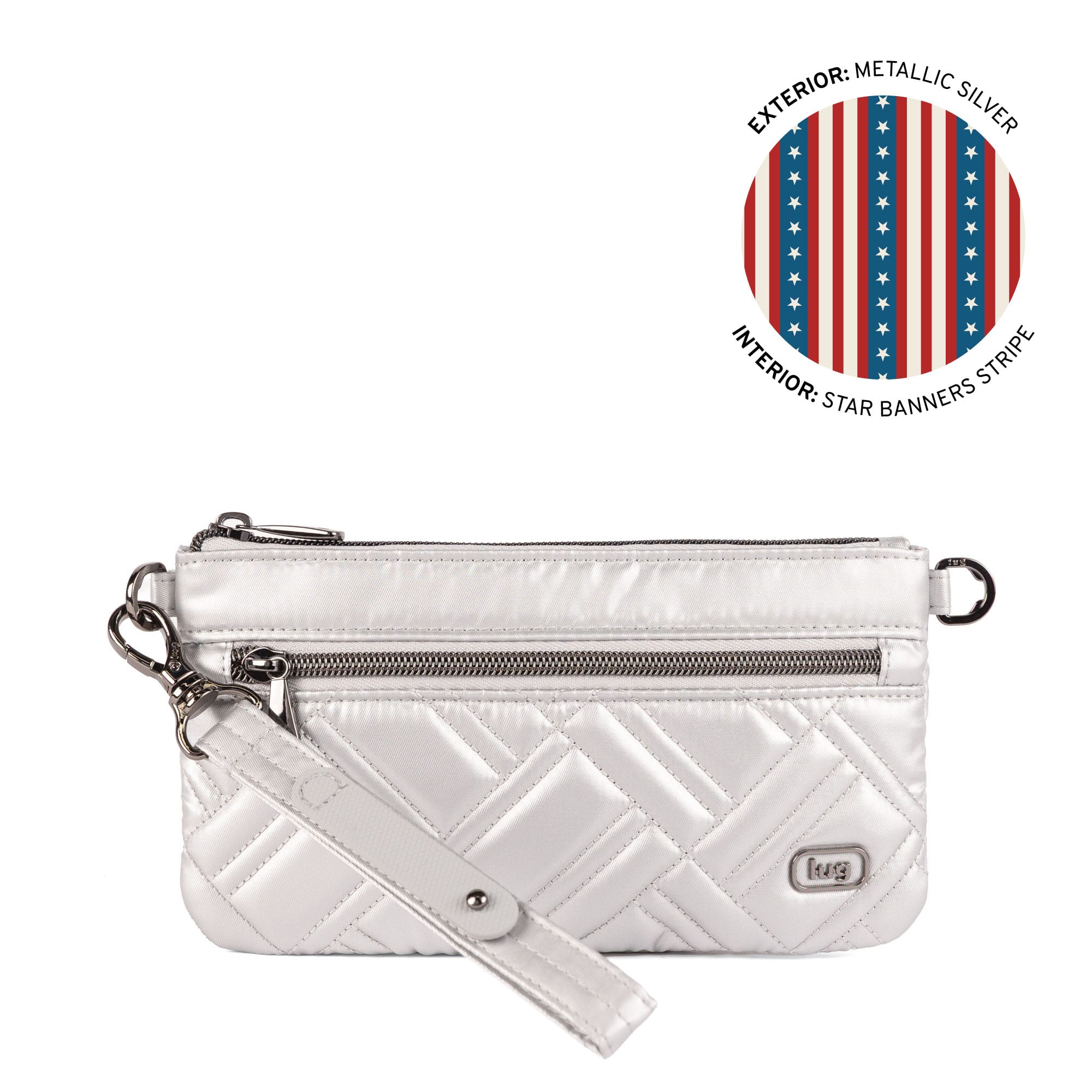 Super Metro XL Wristlet with Charm Bar - METALLIC SILVER - 26268_SuperMetroXL_MetallicSilver_Angle_01