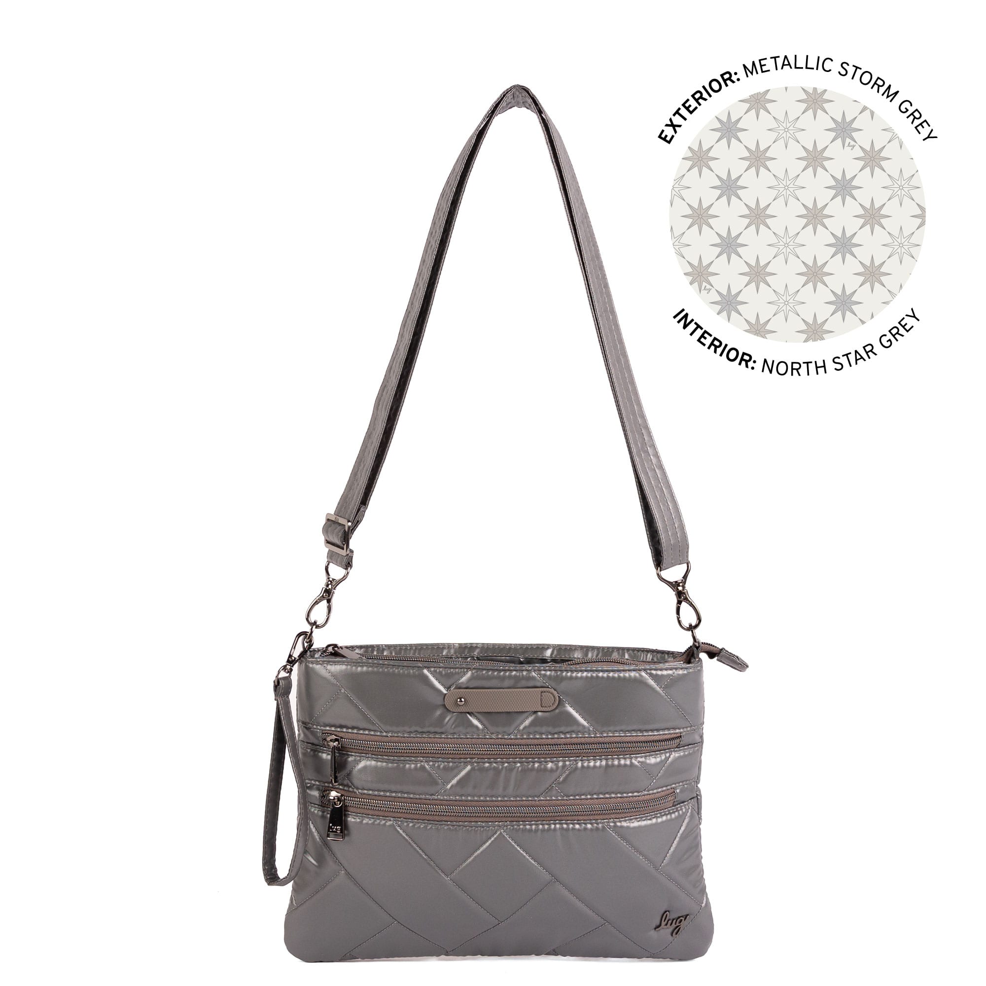 Dazzle SE Crossbody Bag with Charm Bar - METALLIC STORM GREY - 26455_DazzleSE_MetallicStormGrey_Angle_01