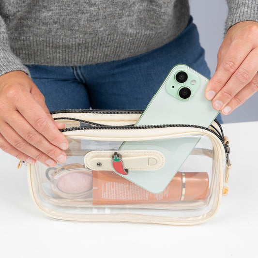 Coupe XL 2 Clearview Crossbody Bag - POPPY RED - 26619_CoupeXL2Clearview_MetallicChampagne_Lifestyle_01