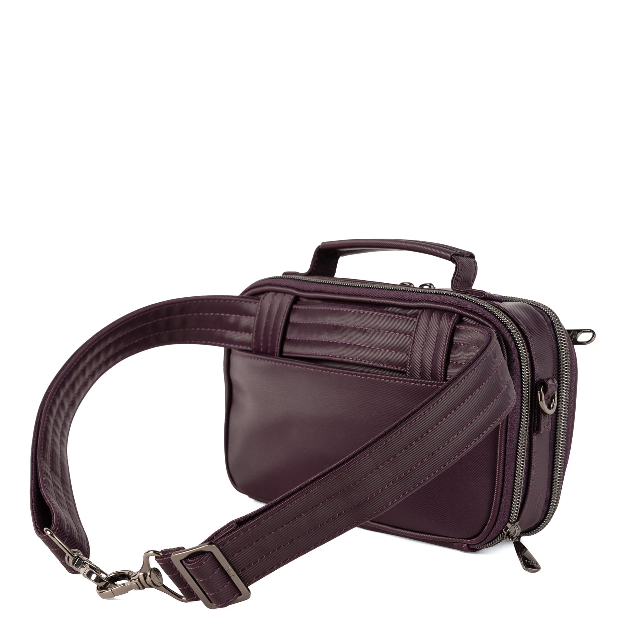 Legacy Collection Roundabout Satin Luxe VL Crossbody Bag - PLUM - 26734_LegacyRoundaboutSatinLuxe_Plum_Angle_05