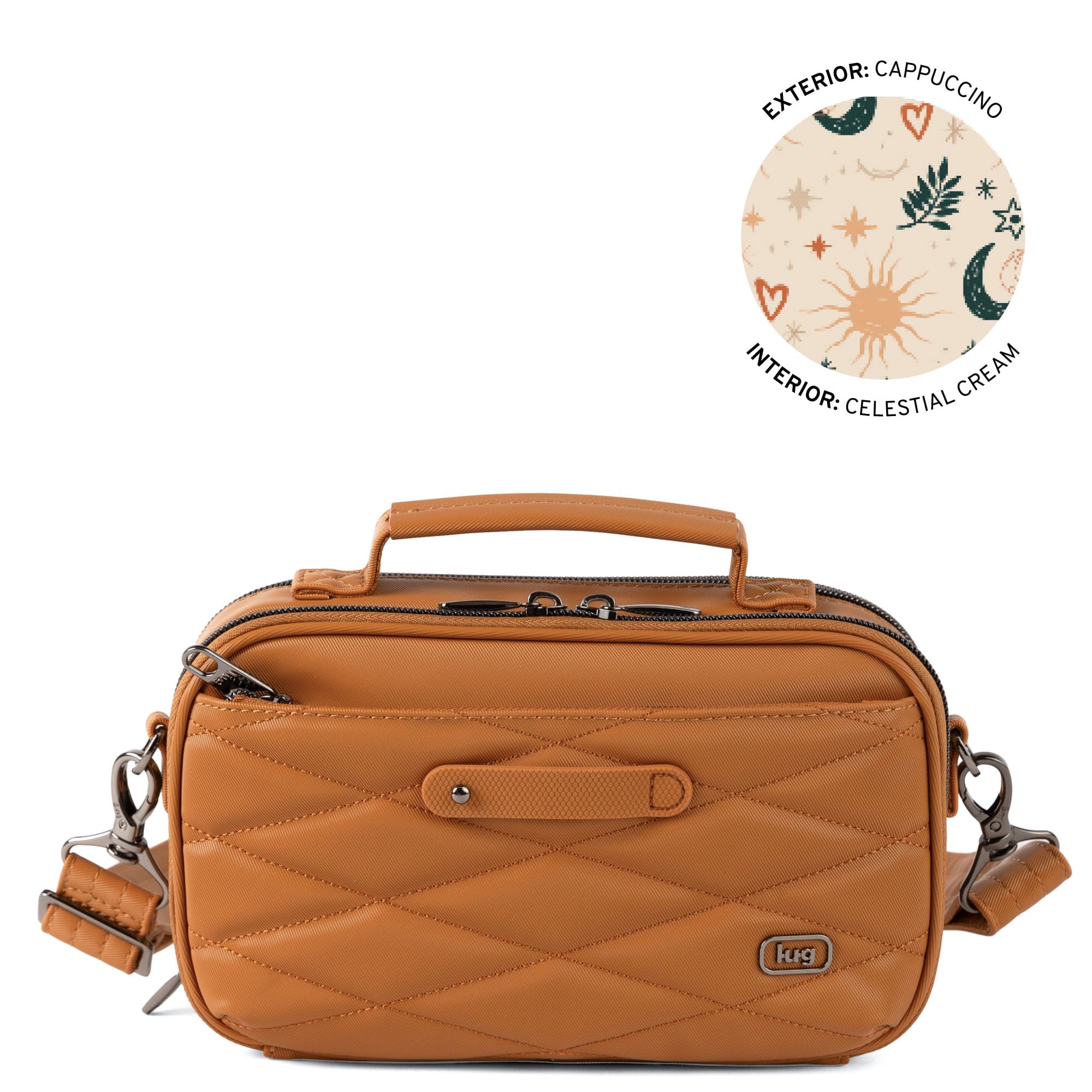 Legacy Collection Roundabout Satin Luxe VL Crossbody Bag - CAPPUCCINO - 26735_LegacyRoundaboutSatinLuxe_Cappuccino_Angle_01