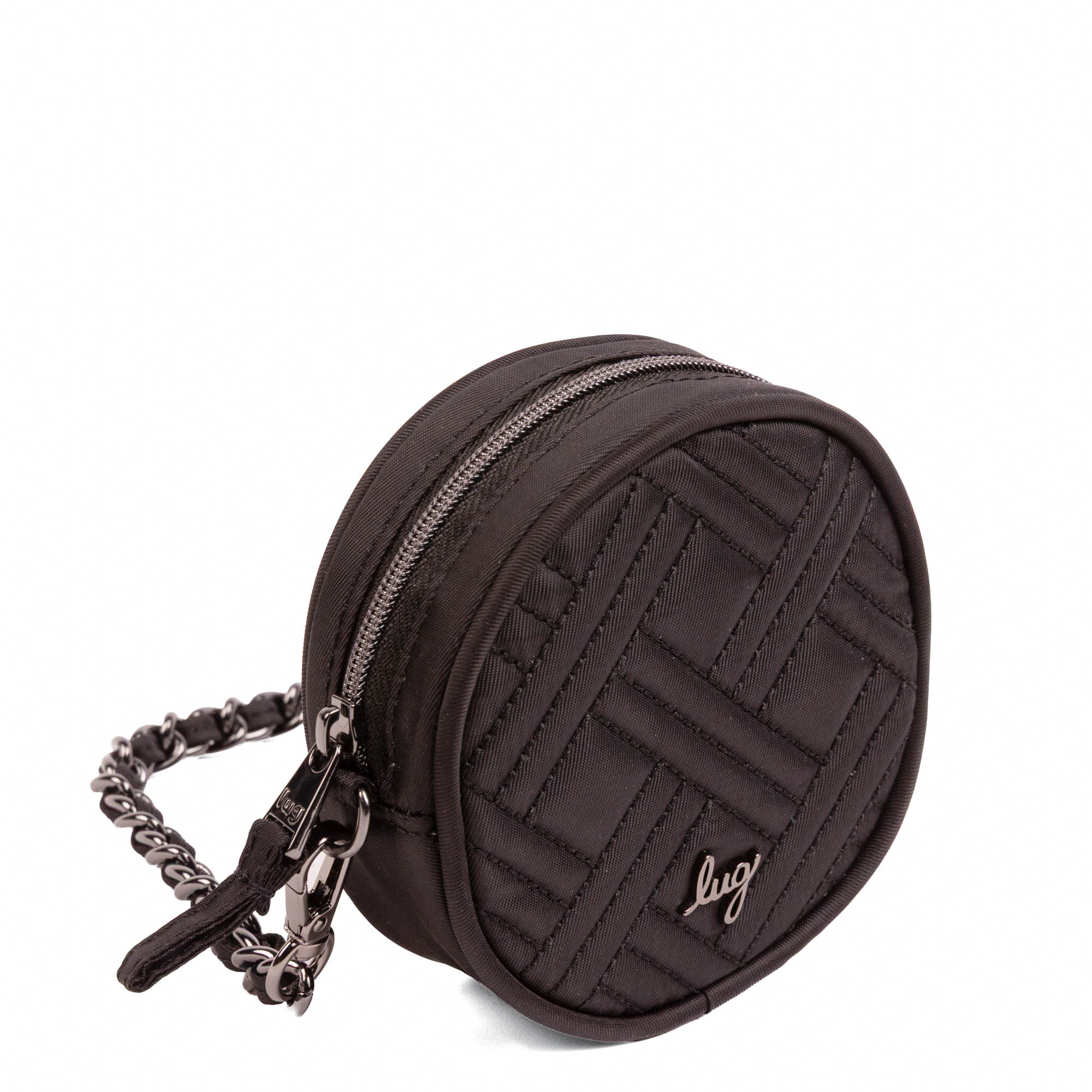 Wagon Wheel Circle Pouch with Metal Chain Wristlet - BLACK - 27100_WheelWagon_Black_Angle_02