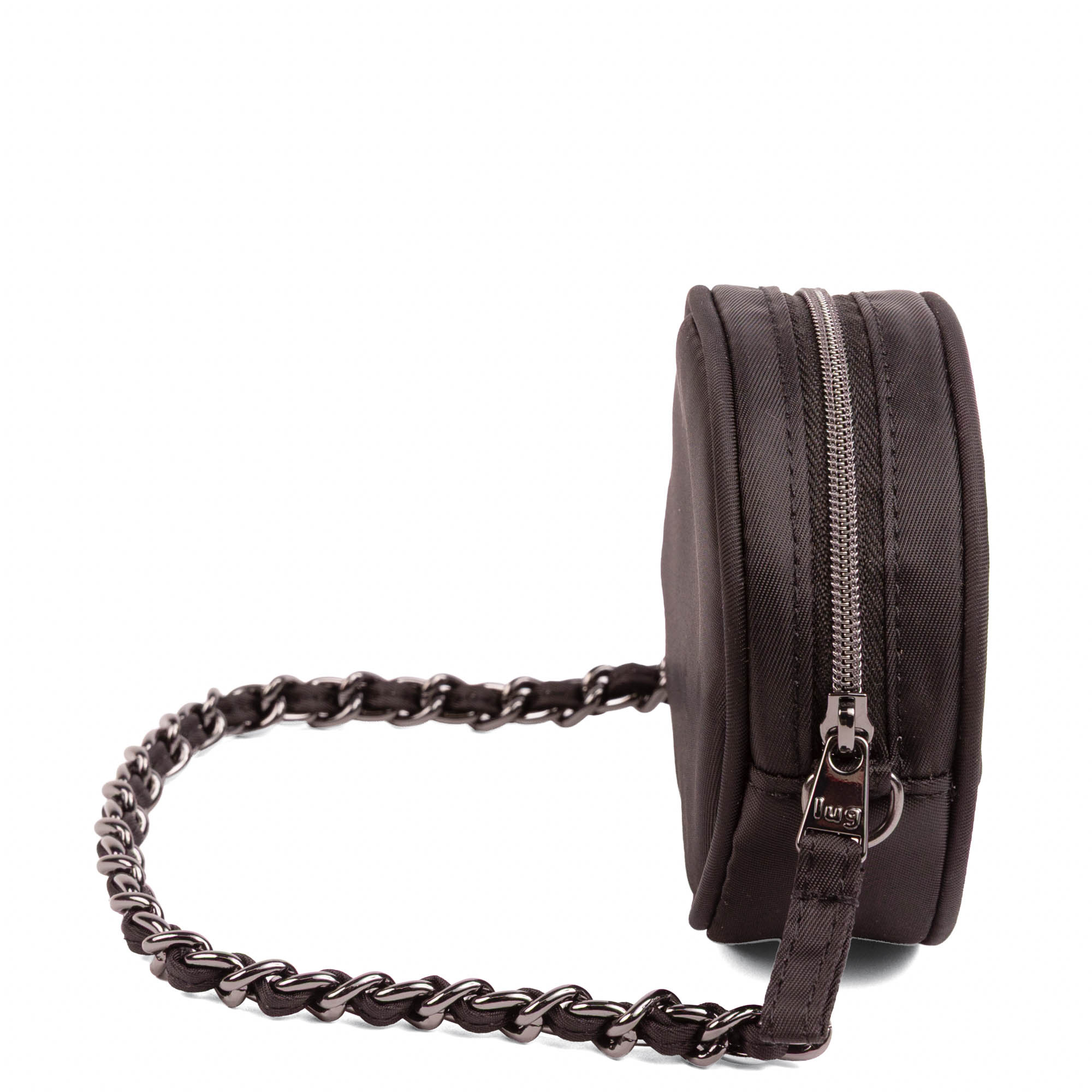 Wagon Wheel Circle Pouch with Metal Chain Wristlet - BLACK - 27100_WheelWagon_Black_Angle_03