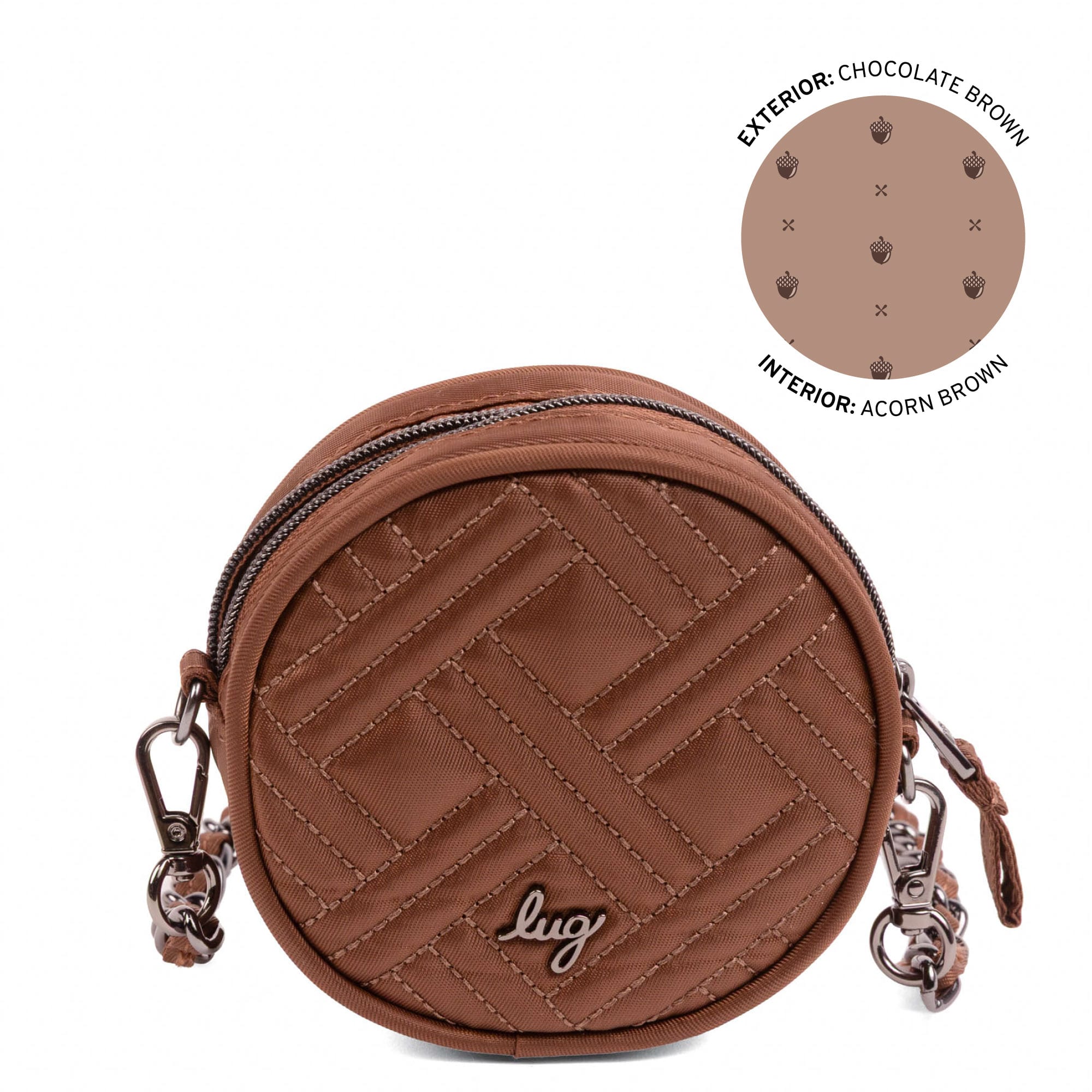 Wagon Wheel Circle Pouch with Metal Chain Wristlet - CHOCOLATE BROWN - 27101_WheelWagon_ChocolateBrown_Angle_01