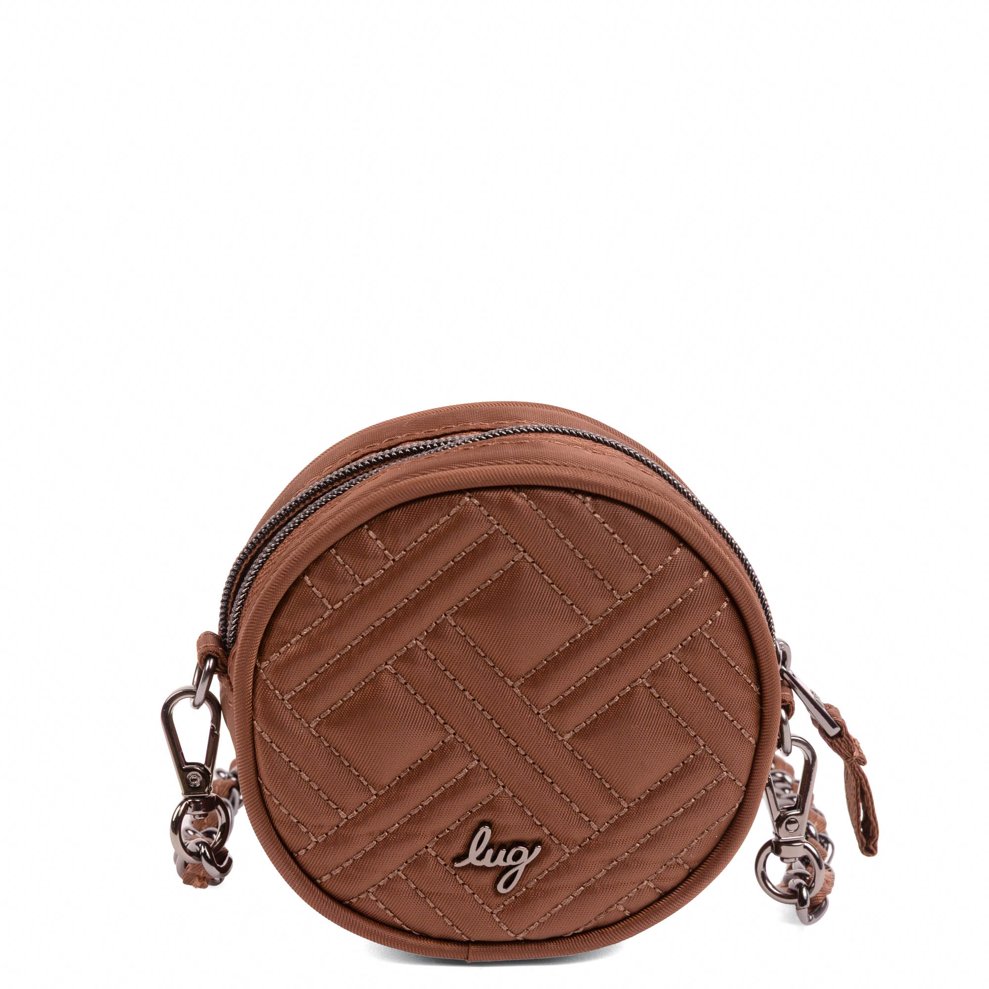 Wagon Wheel Circle Pouch with Metal Chain Wristlet - - 27101_WheelWagon_ChocolateBrown_Angle_01_zkkd3p