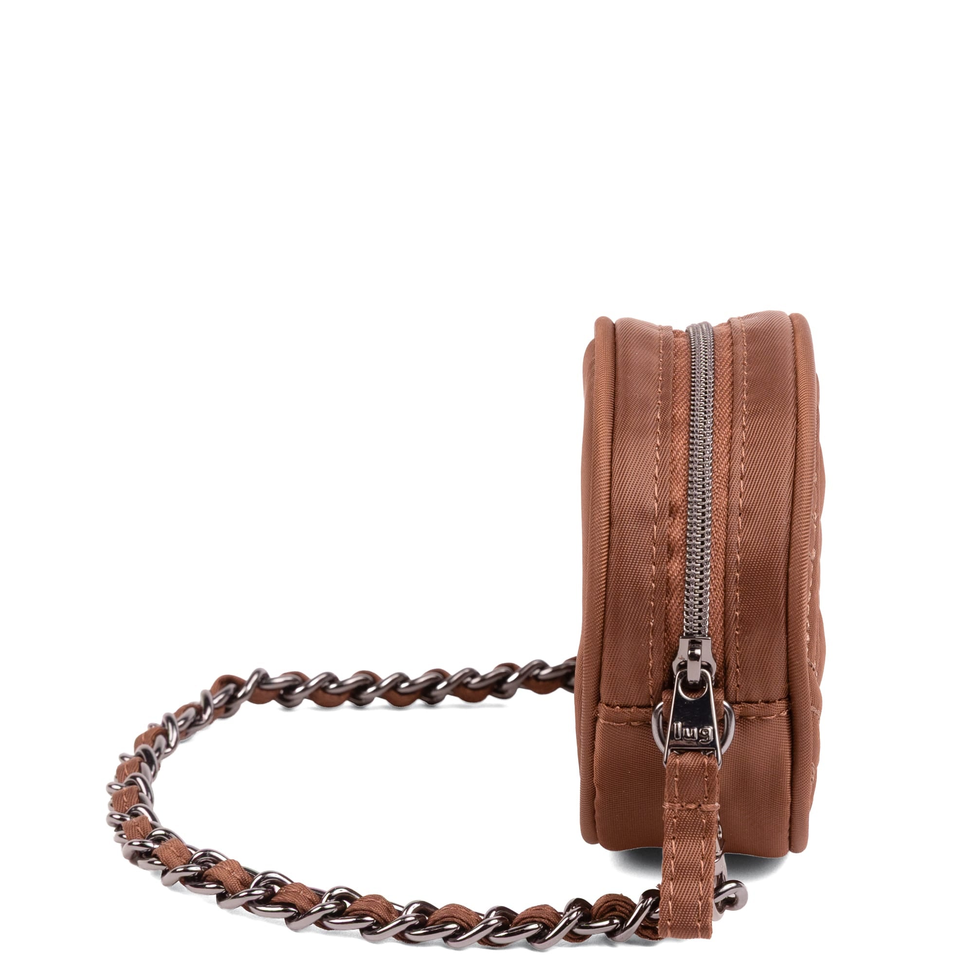 Wagon Wheel Circle Pouch with Metal Chain Wristlet - CHOCOLATE BROWN - 27101_WheelWagon_ChocolateBrown_Angle_03