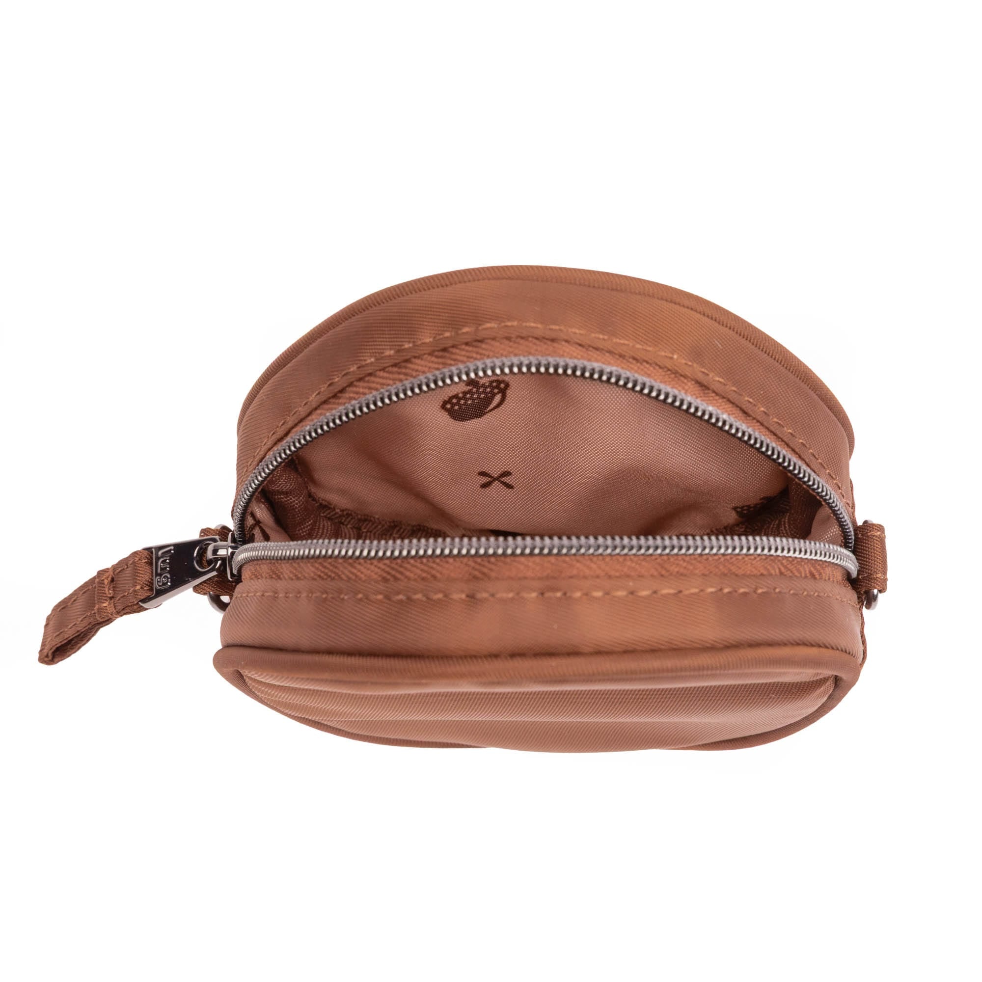 Wagon Wheel Circle Pouch with Metal Chain Wristlet - CHOCOLATE BROWN - 27101_WheelWagon_ChocolateBrown_Angle_05