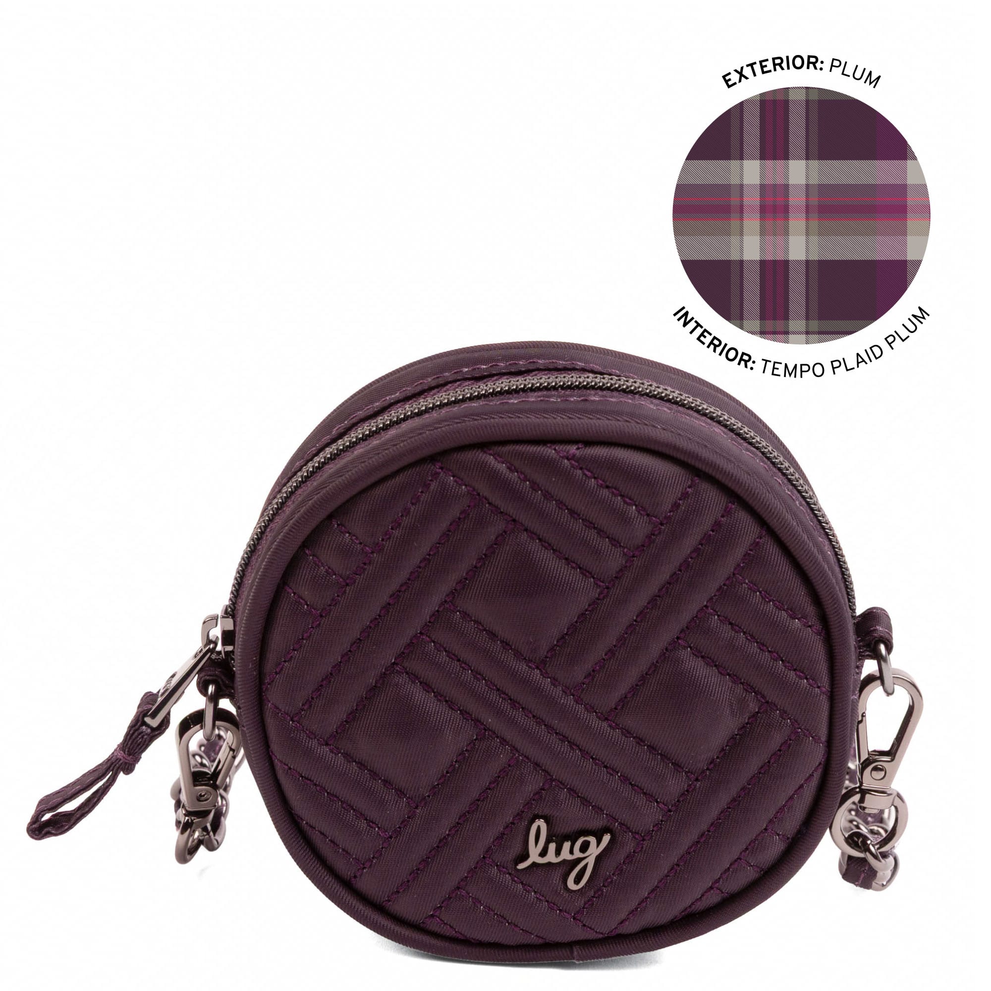 Wagon Wheel Circle Pouch with Metal Chain Wristlet - PLUM - 27102_WheelWagon_Plum_Angle_01
