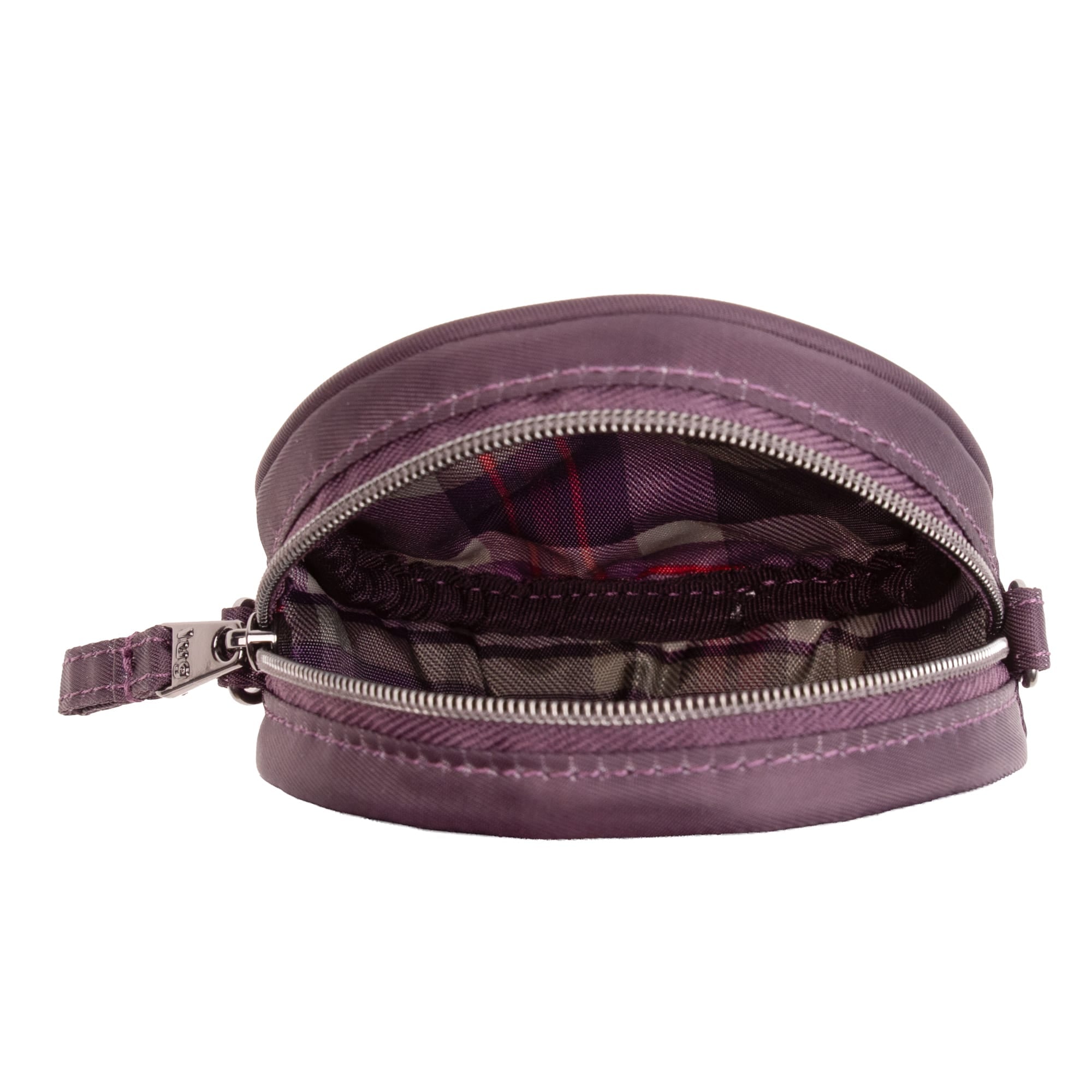 Wagon Wheel Circle Pouch with Metal Chain Wristlet - PLUM - 27102_WheelWagon_Plum_Angle_05