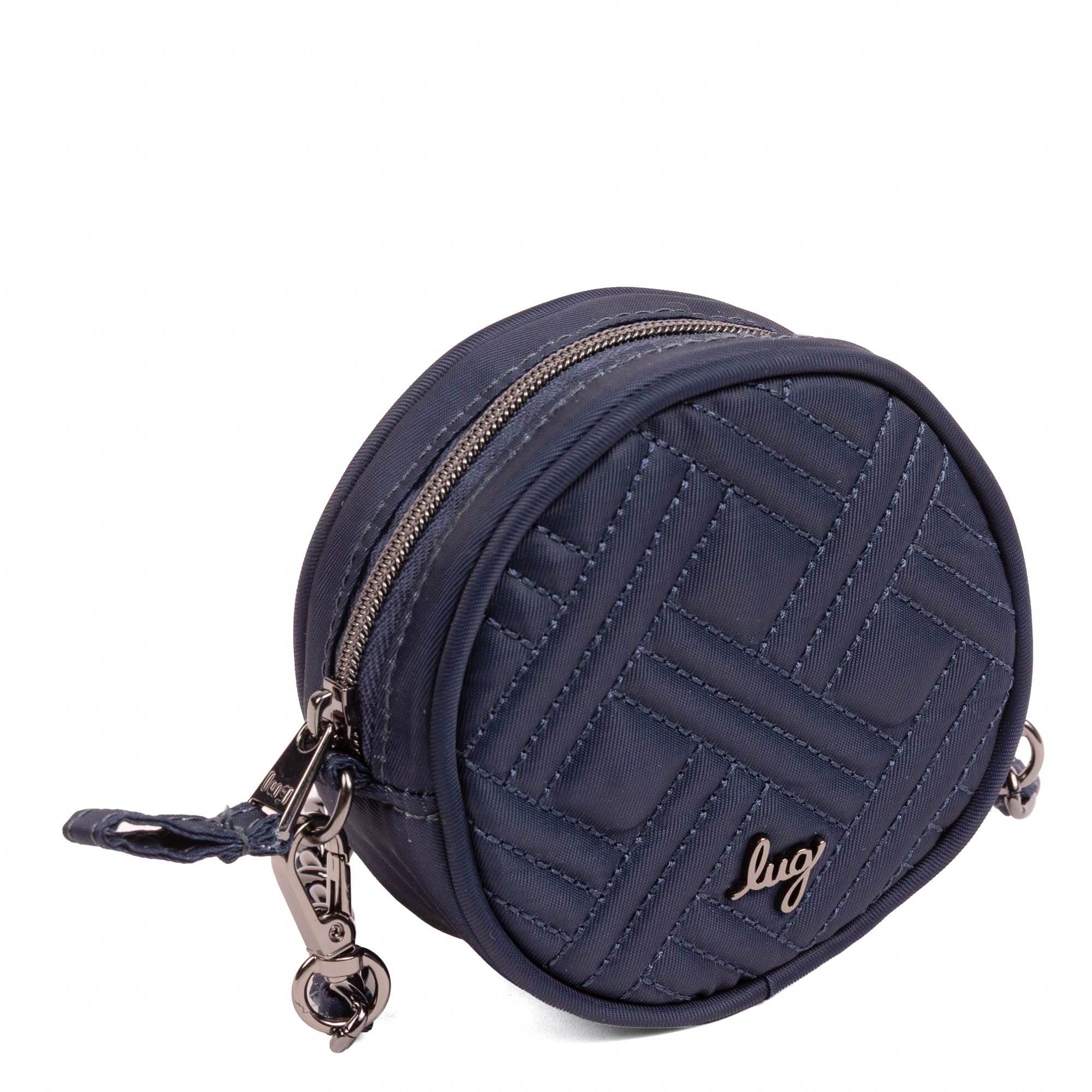 Wagon Wheel Circle Pouch with Metal Chain Wristlet - INDIGO - 27103_WheelWagon_Indigo_Angle_02
