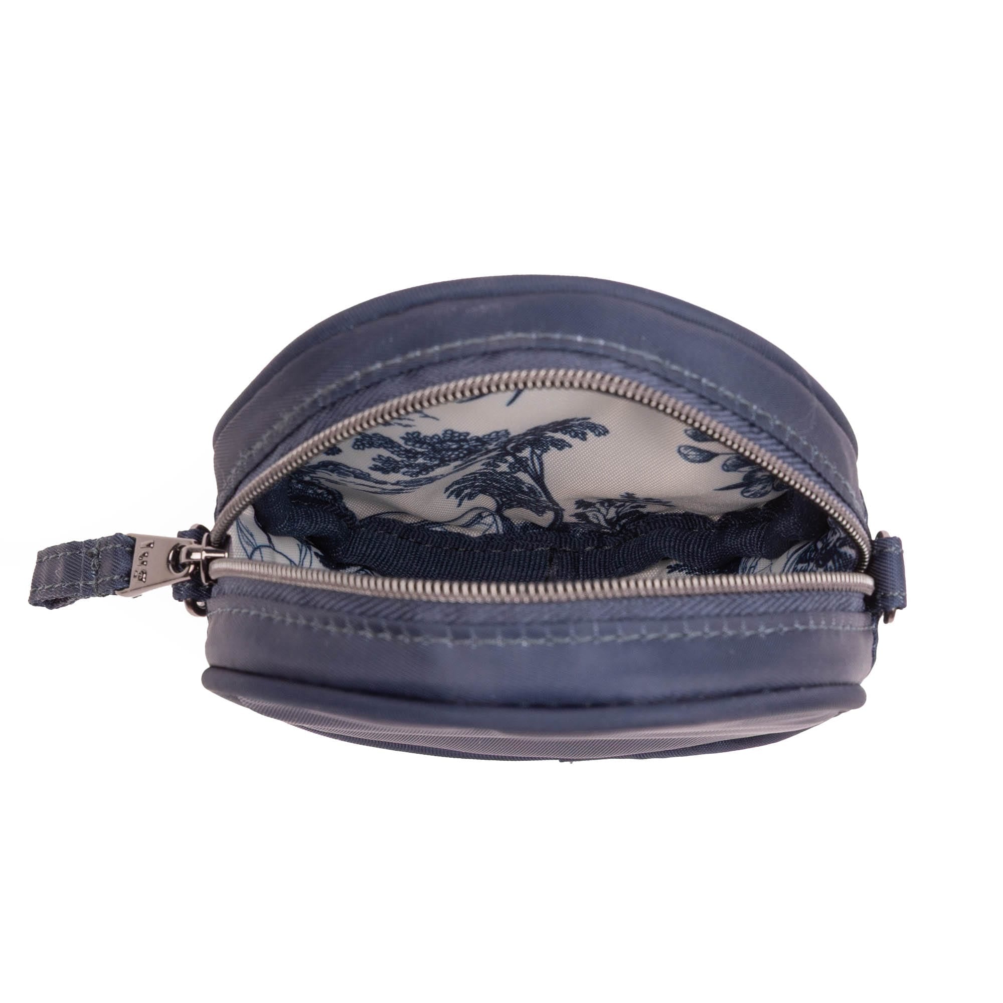 Wagon Wheel Circle Pouch with Metal Chain Wristlet - INDIGO - 27103_WheelWagon_Indigo_Angle_05