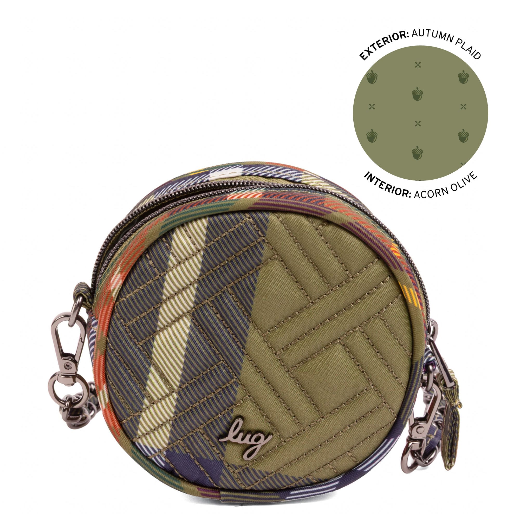 Wagon Wheel Circle Pouch with Metal Chain Wristlet - AUTUMN PLAID - 27104_WheelWagon_AutumnPlaid_Angle_01