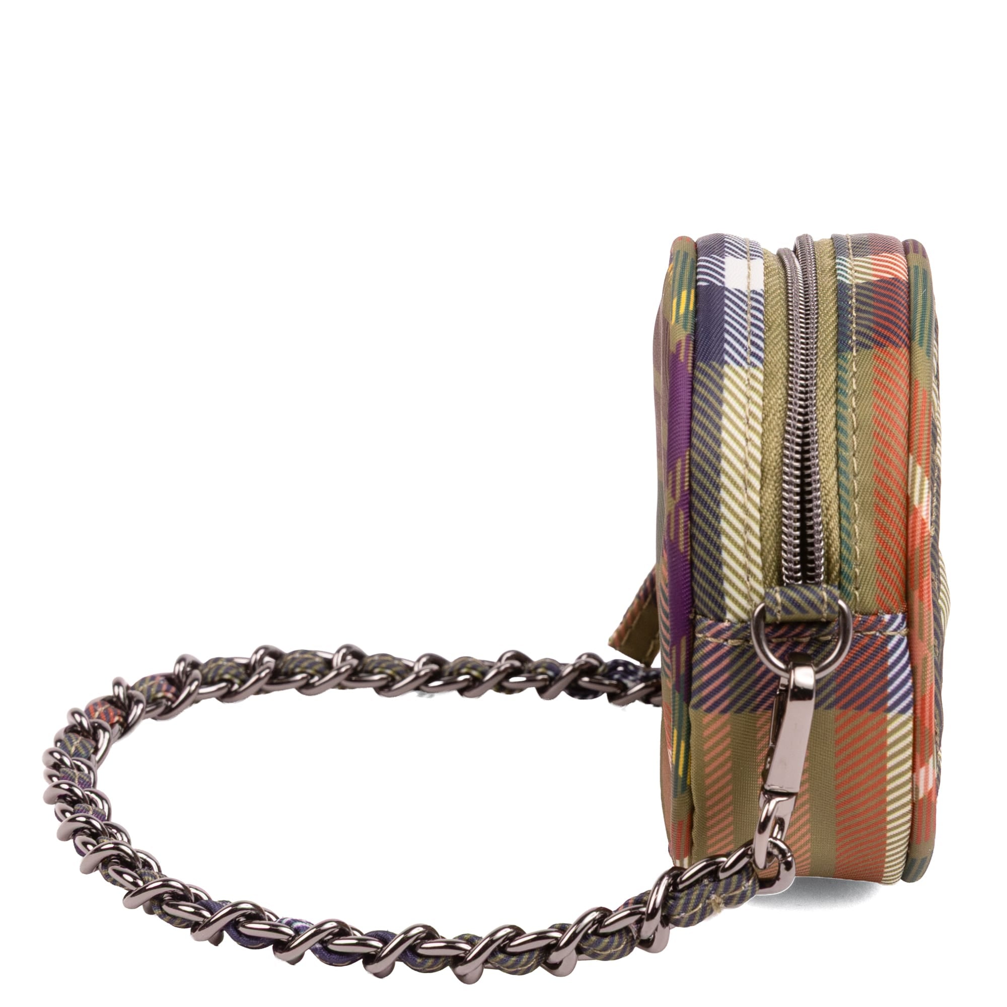Wagon Wheel Circle Pouch with Metal Chain Wristlet - AUTUMN PLAID - 27104_WheelWagon_AutumnPlaid_Angle_03