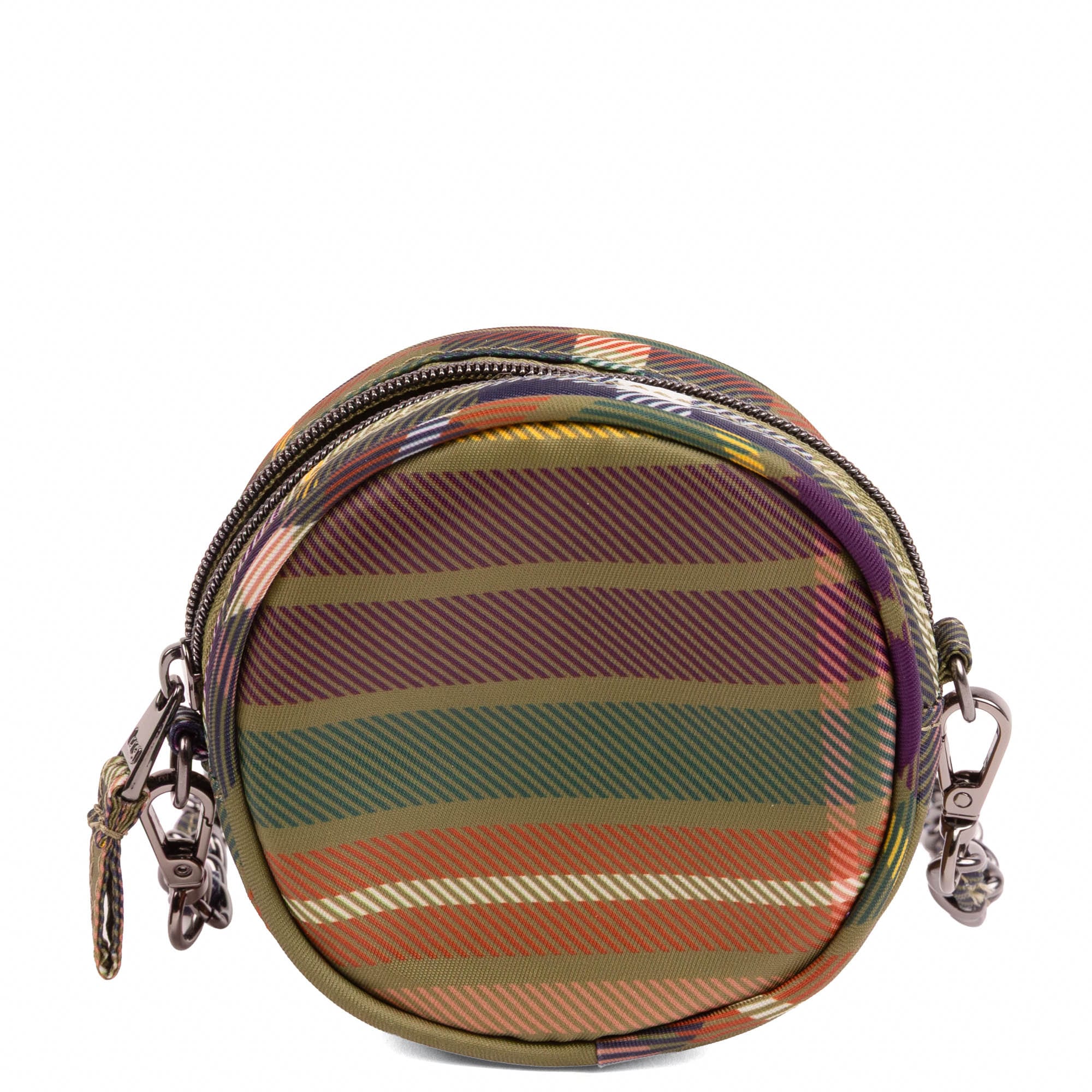 Wagon Wheel Circle Pouch with Metal Chain Wristlet - AUTUMN PLAID - 27104_WheelWagon_AutumnPlaid_Angle_04