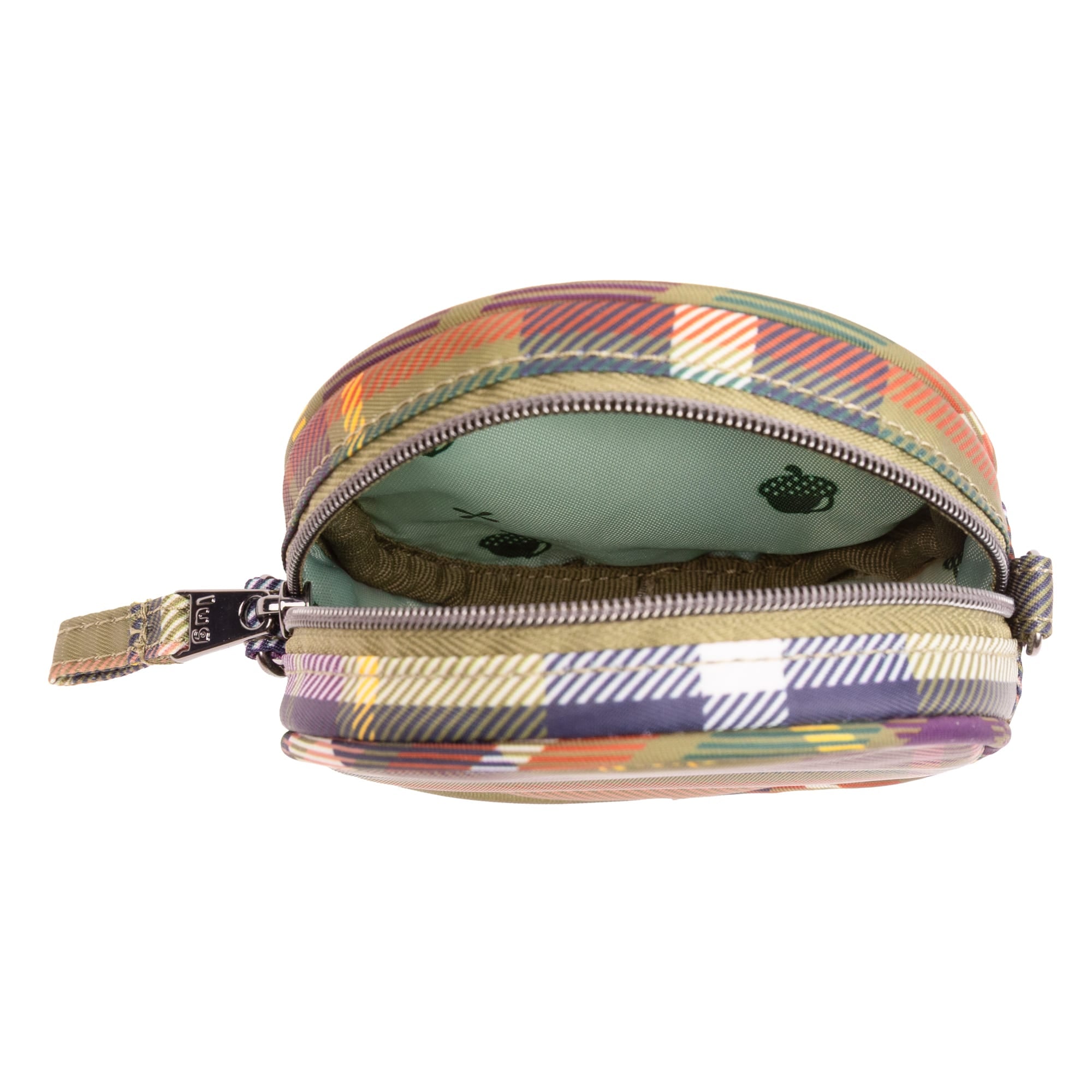 Wagon Wheel Circle Pouch with Metal Chain Wristlet - AUTUMN PLAID - 27104_WheelWagon_AutumnPlaid_Angle_05