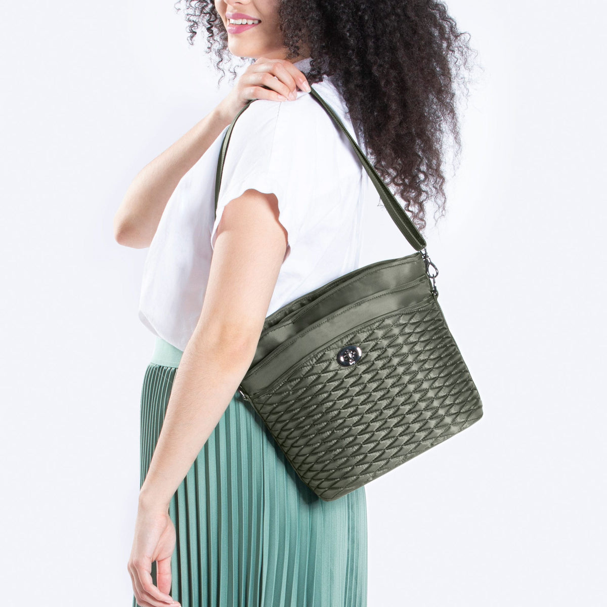 Adagio Shoulder Bag - - Adagio_OliveGreen_Model_ff585678-57a7-4741-855b-b3223dfa97fa