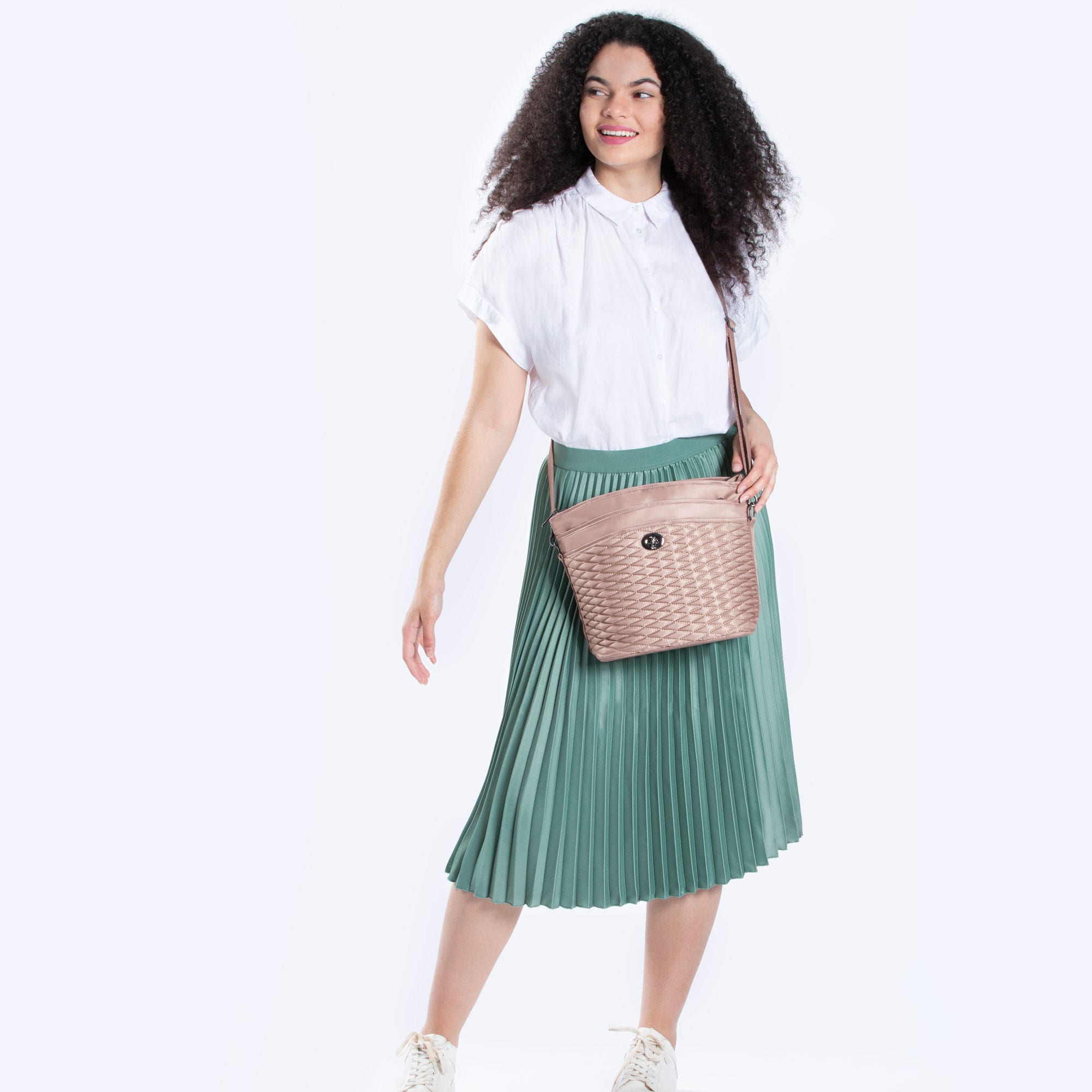 Adagio Shoulder Bag - SAND TAUPE - Adagio_SandTaupe_Model_500b3d0f-8a33-4a86-98a5-10d5d6179795