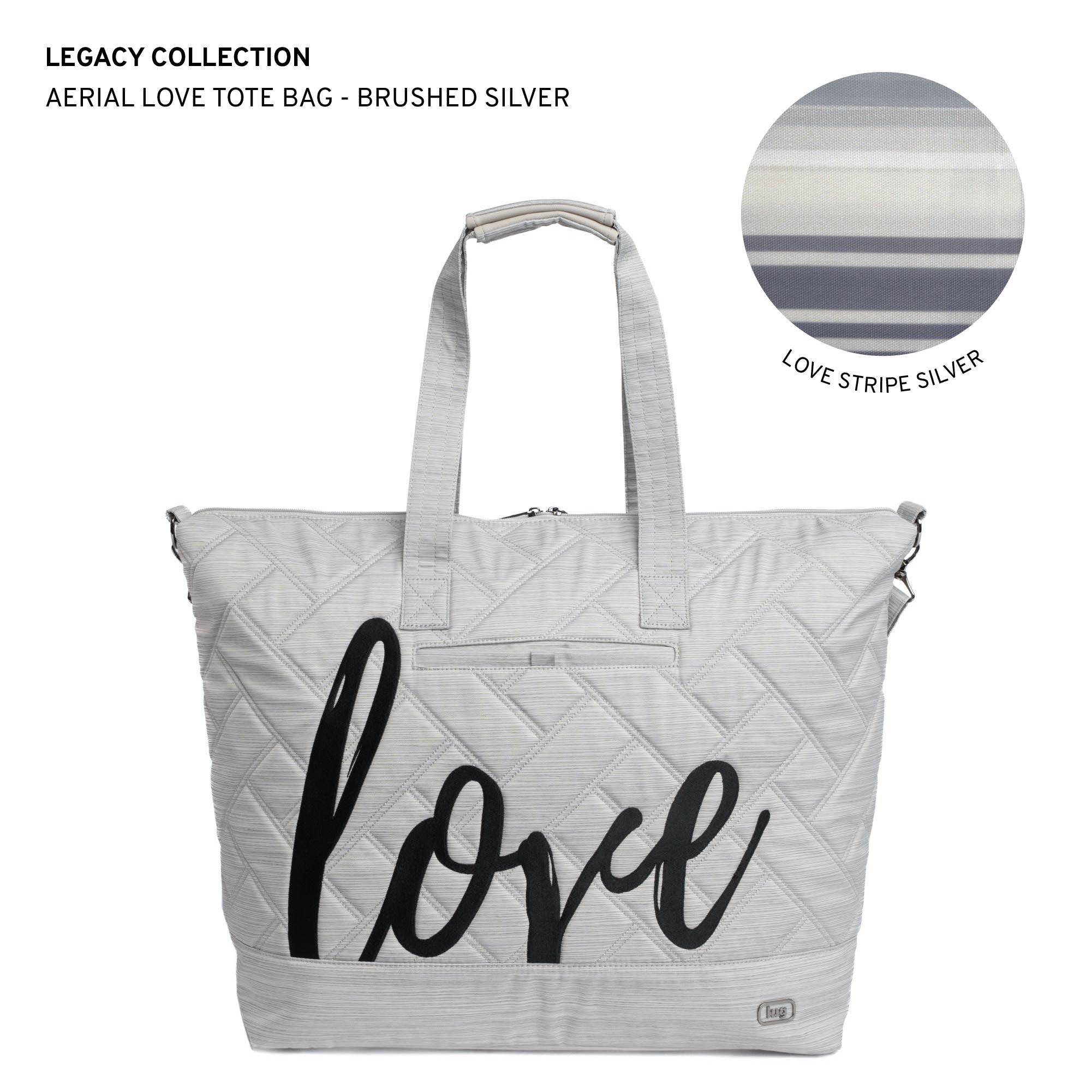 Legacy Collection Aerial Love Tote Bag - BRUSHED SILVER WITH BLACK LOVE - AerialLove_BrushedSilver_LL_b795iy