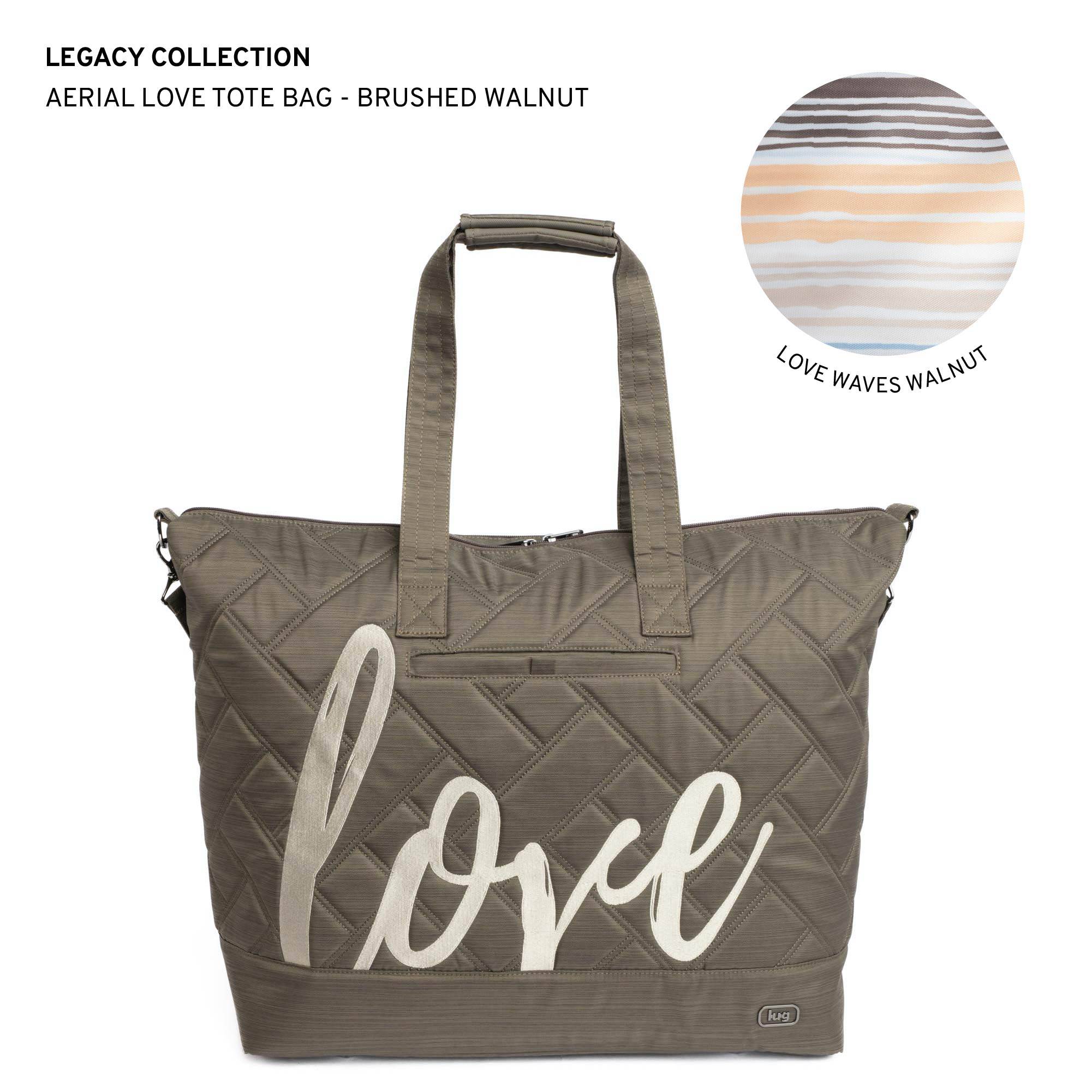 Legacy Collection Aerial Love Tote Bag - BRUSHED WALNUT WITH CHAMPAGNE LOVE - AerialLove_BrushedWalnut_LL_cl17cp