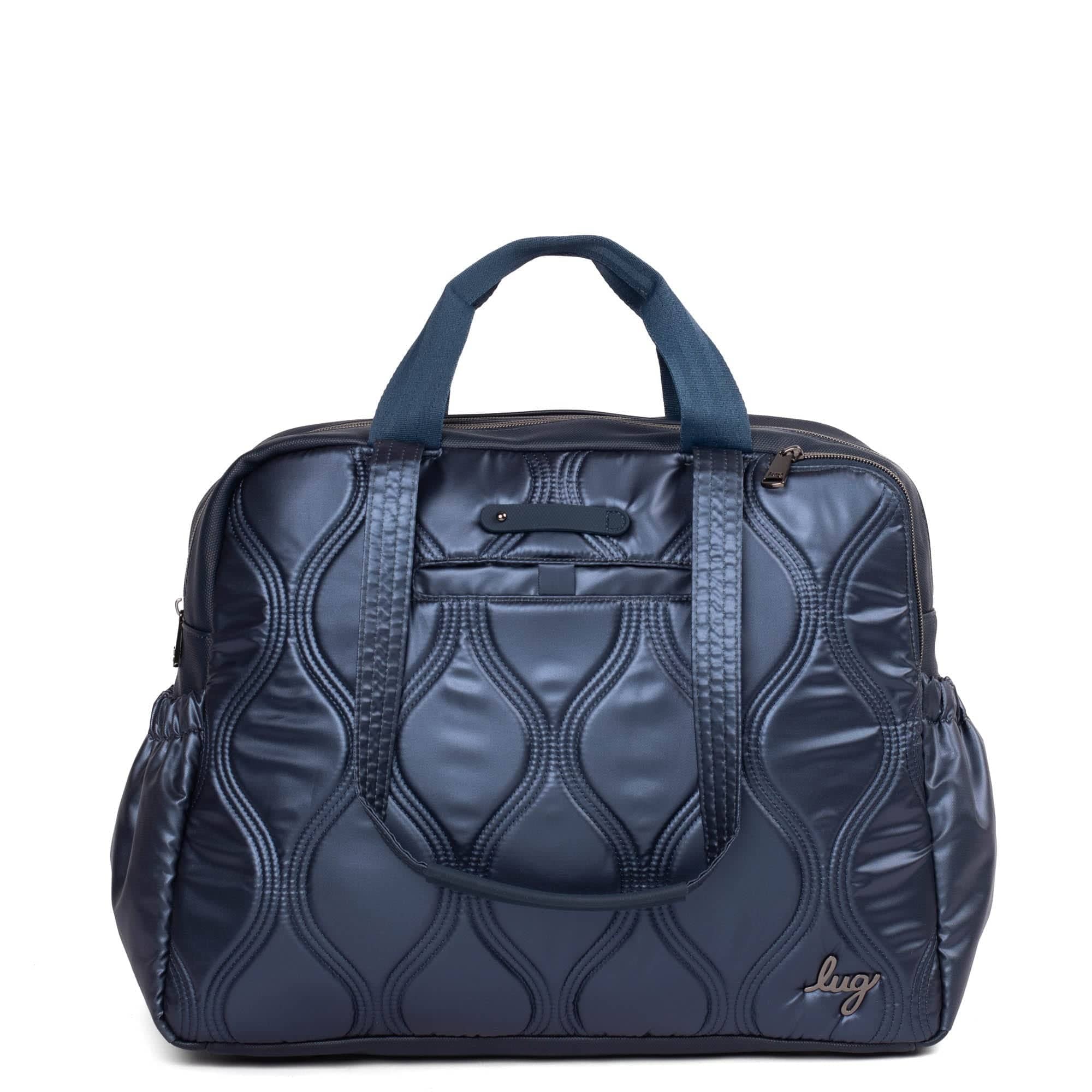 Lug Aviator Carry-All Tote Bag in metallic indigo with spacious interior and sturdy handles, ideal for everyday use.