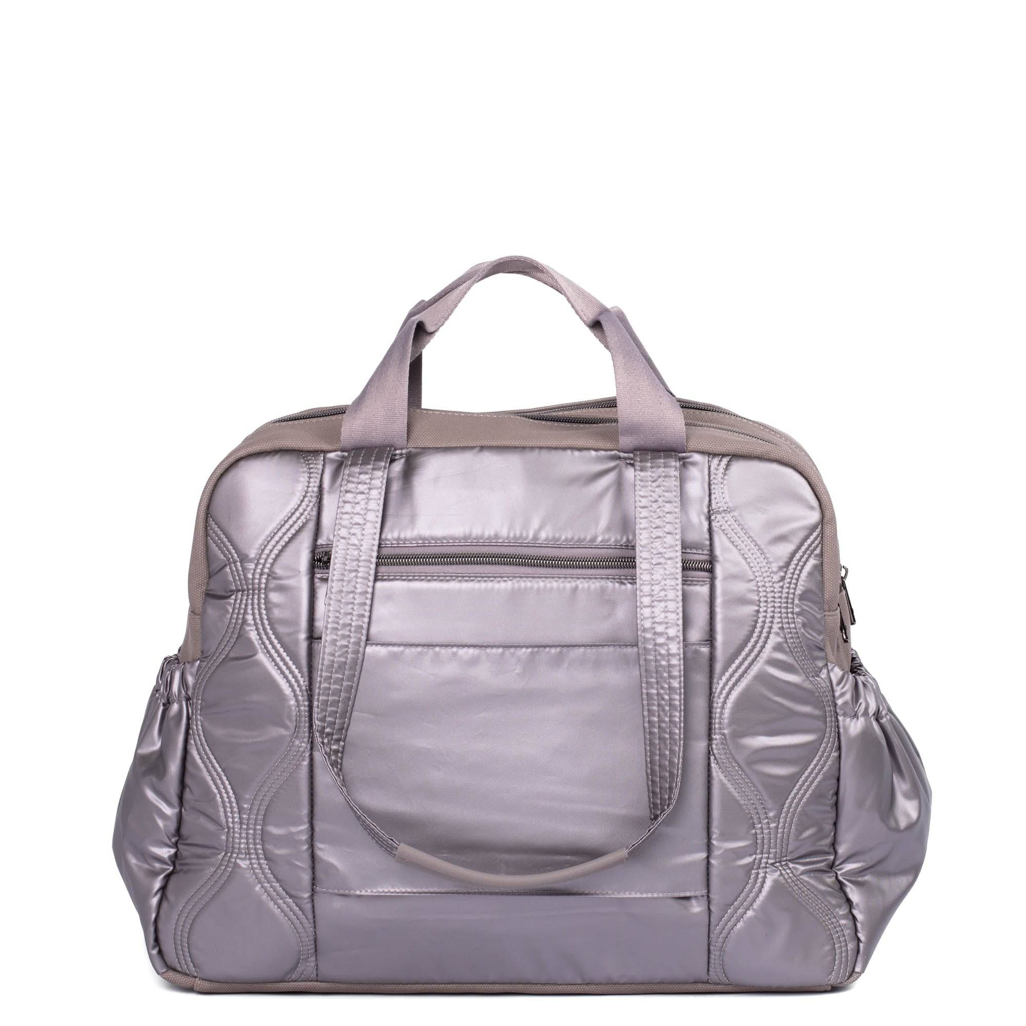 Lug Aviator Carry-All Tote Bag in metallic pearl finish, stylish and spacious tote with sturdy handles and sleek design.
