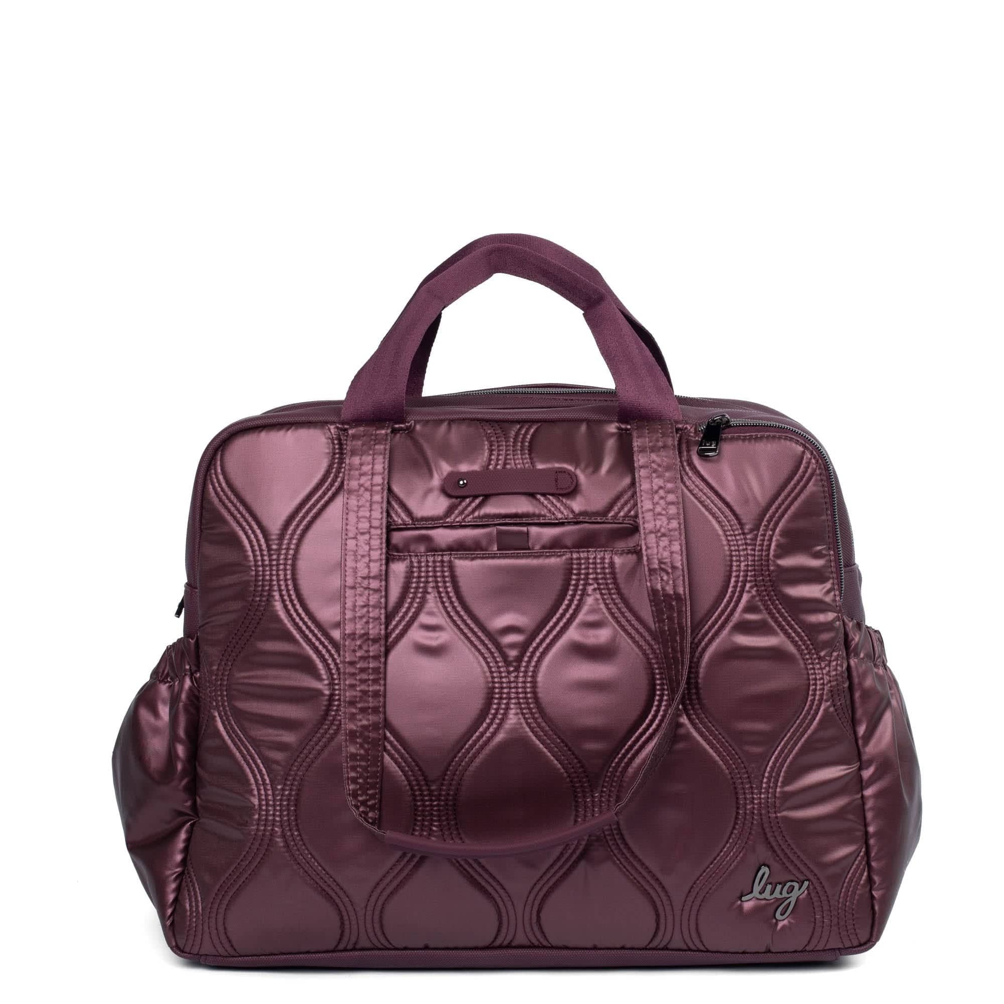 Lug Aviator Carry-All Tote Bag in metallic wine color with spacious interior and sturdy handles for versatile everyday use.