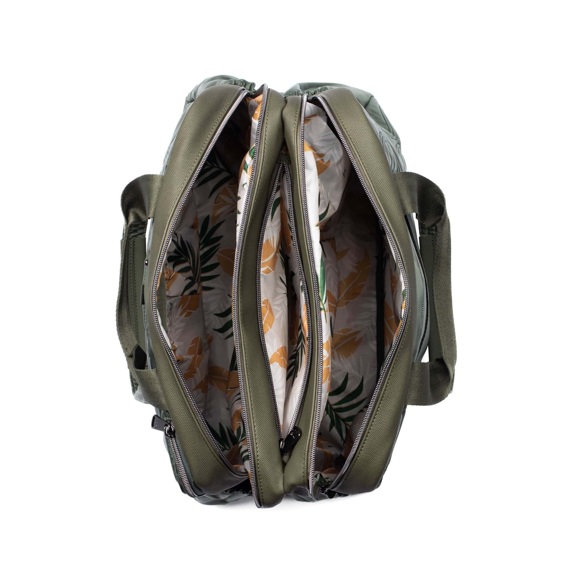 Olive green Lug Aviator Carry-All Tote Bag with multiple pockets and sturdy handles, designed for versatile everyday use.