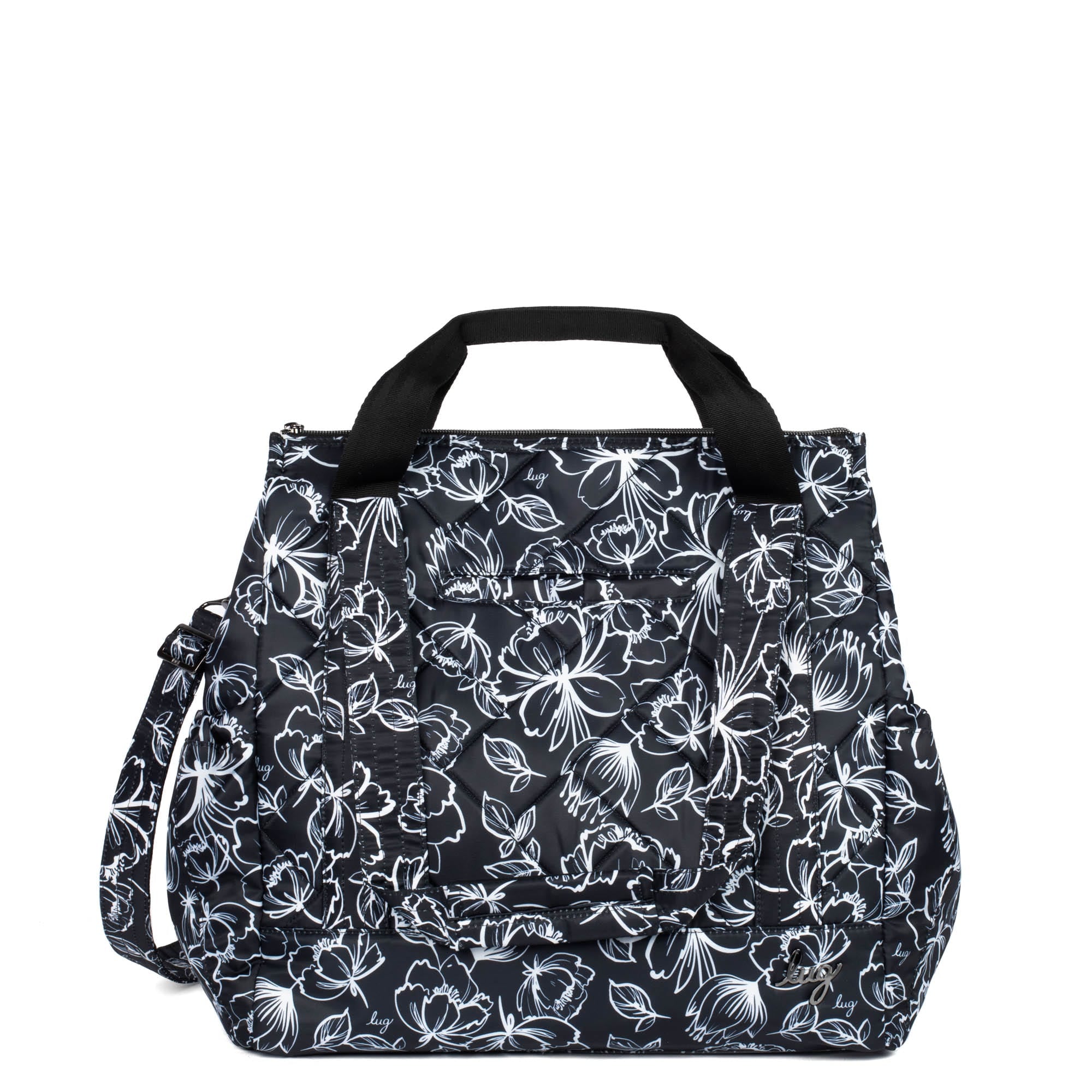 Yacht Carry-All Zip-Top Tote - OUTLINE FLORAL BLACK - BabyYacht_OutlineFloralBlack_01