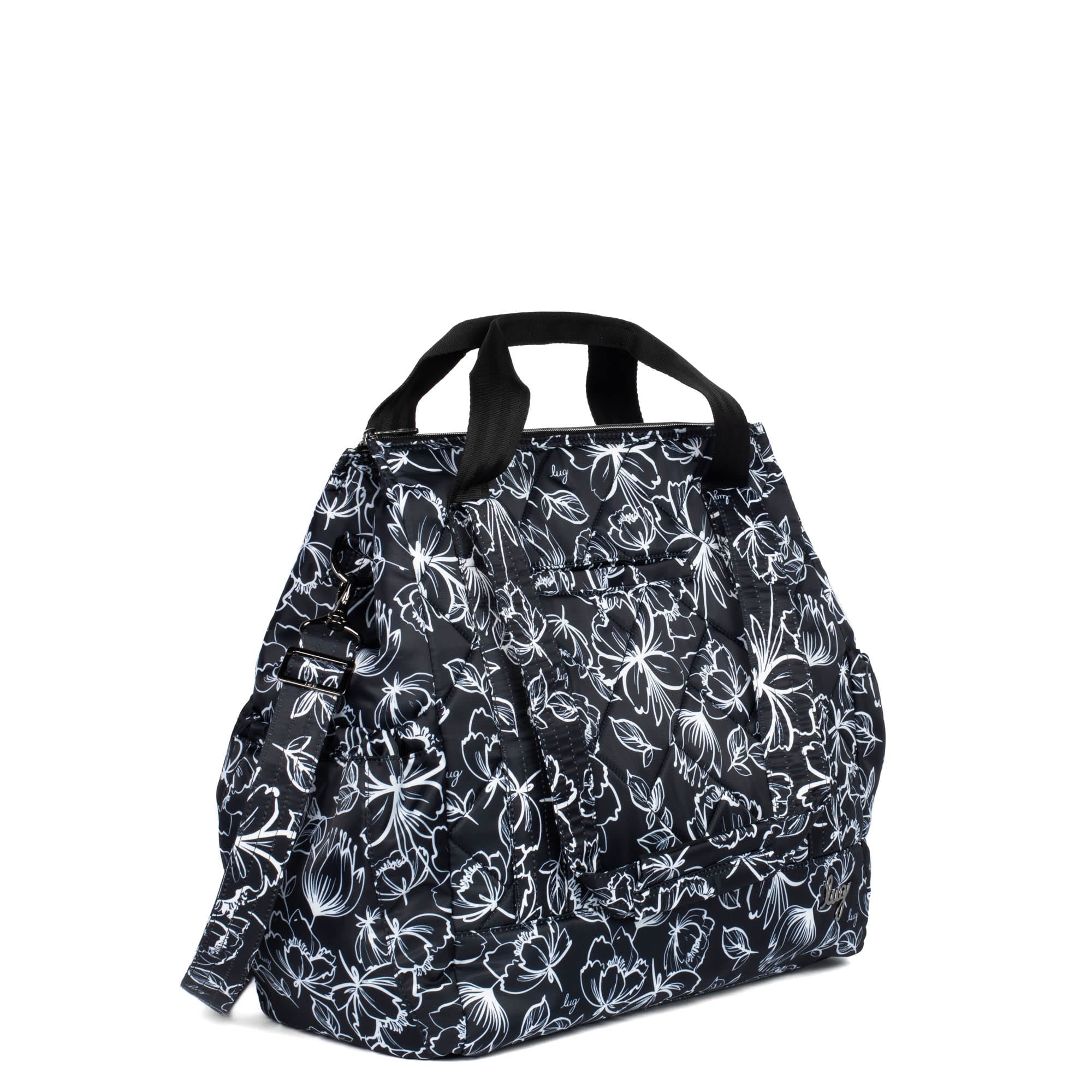 Yacht Carry-All Zip-Top Tote - OUTLINE FLORAL BLACK - BabyYacht_OutlineFloralBlack_02