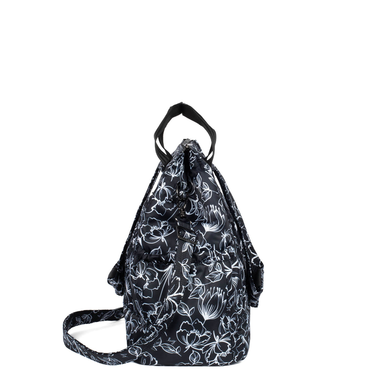 Yacht Carry-All Zip-Top Tote - OUTLINE FLORAL BLACK - BabyYacht_OutlineFloralBlack_03
