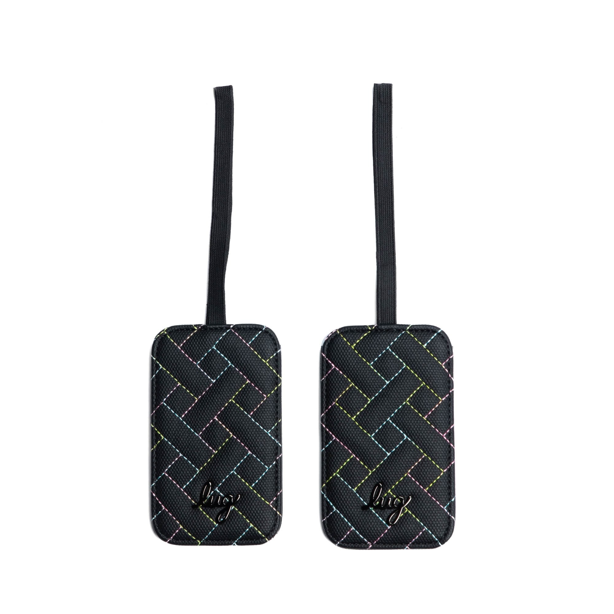 Baggage Claim Matte Luxe VL Luggage Tag 2pc Set - BLACK ICEPOP STITCH - BaggageClaimMatteLuxeLuggageTag_BlackwithIcepopRainbow_01