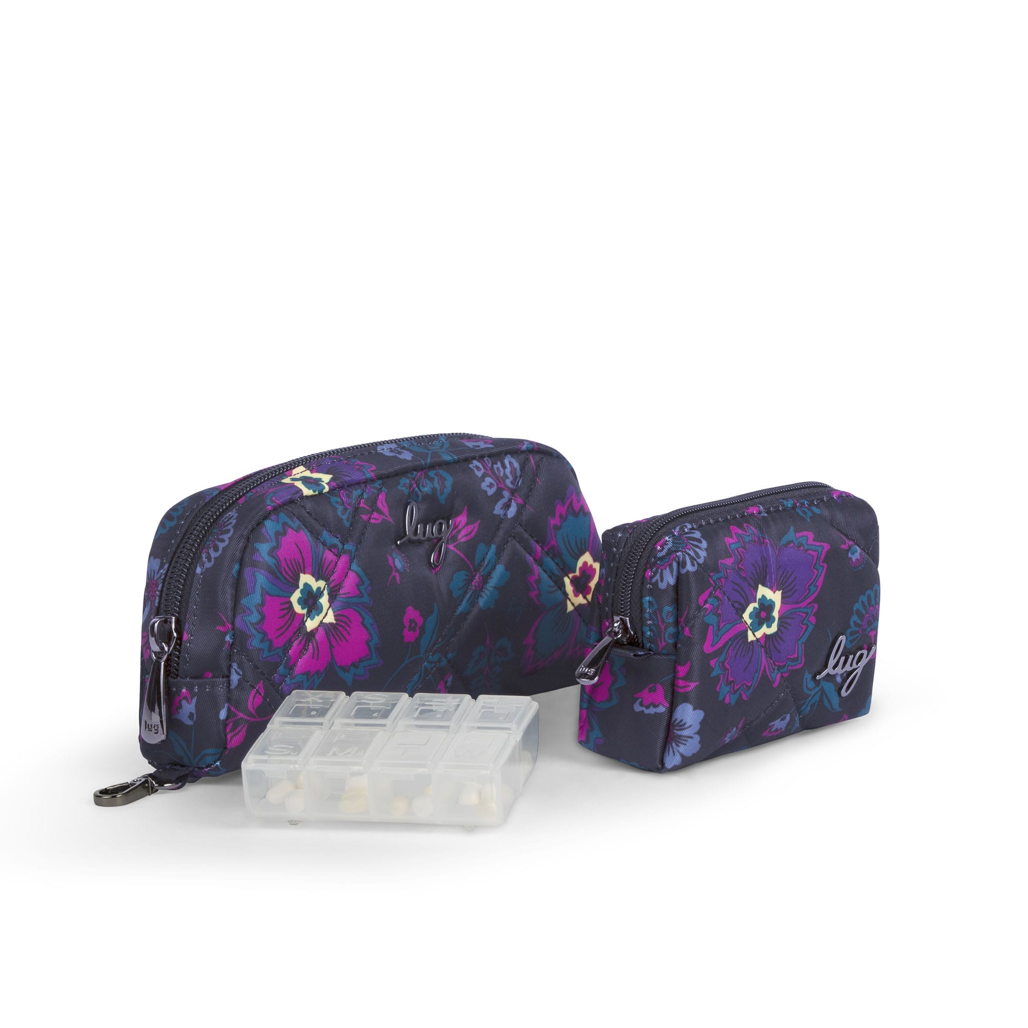 Bobsled XL Eyeglass Case & Choo Choo Mini Pill Box Set - PLAYFUL PLAID - BobsledXLChooChooMiniDuo_Boho_Floral_Black_02