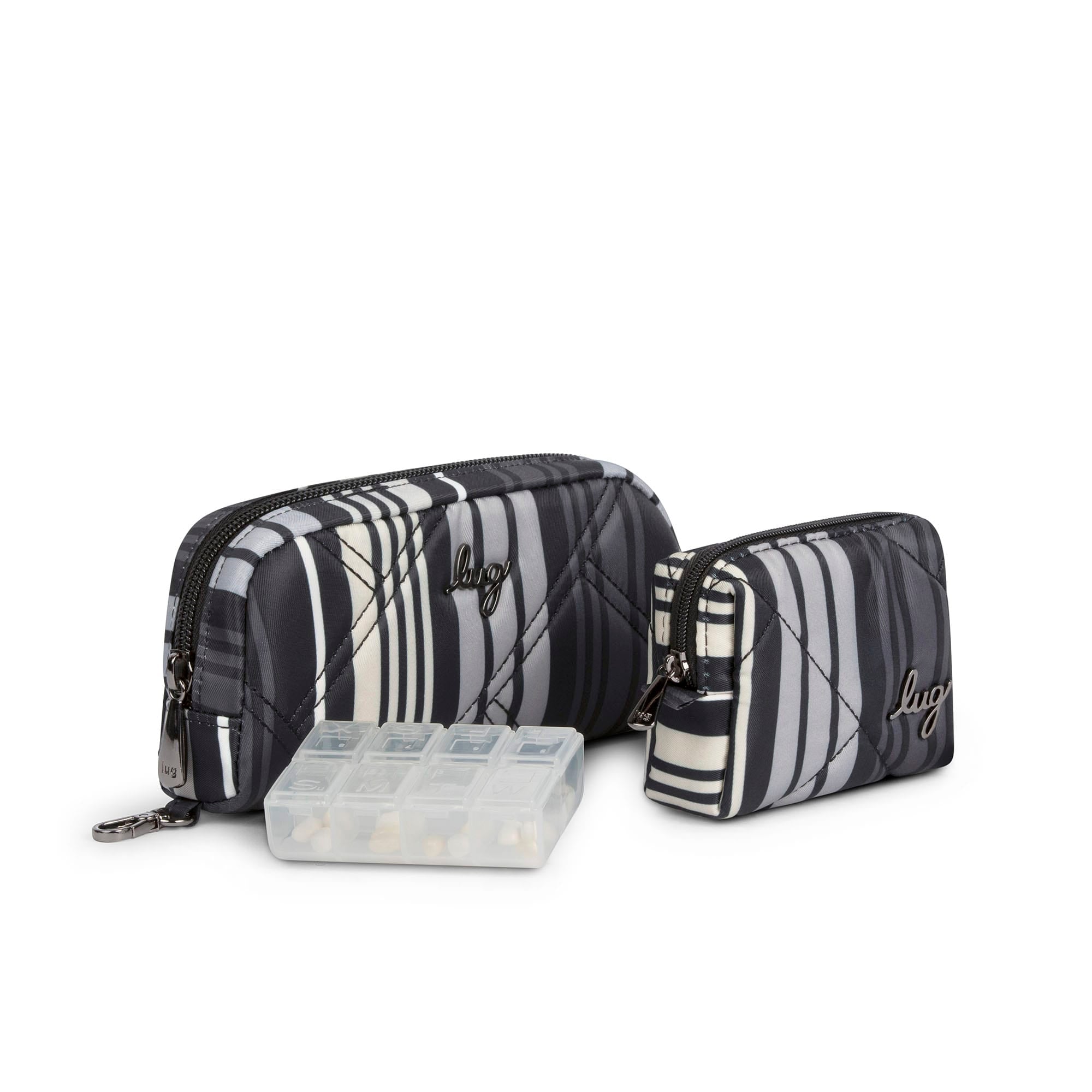 Bobsled XL Eyeglass Case & Choo Choo Mini Pill Box Set - KELLY GREEN - BobsledXLChooChooMiniDuo_LoveStripeBlack_02