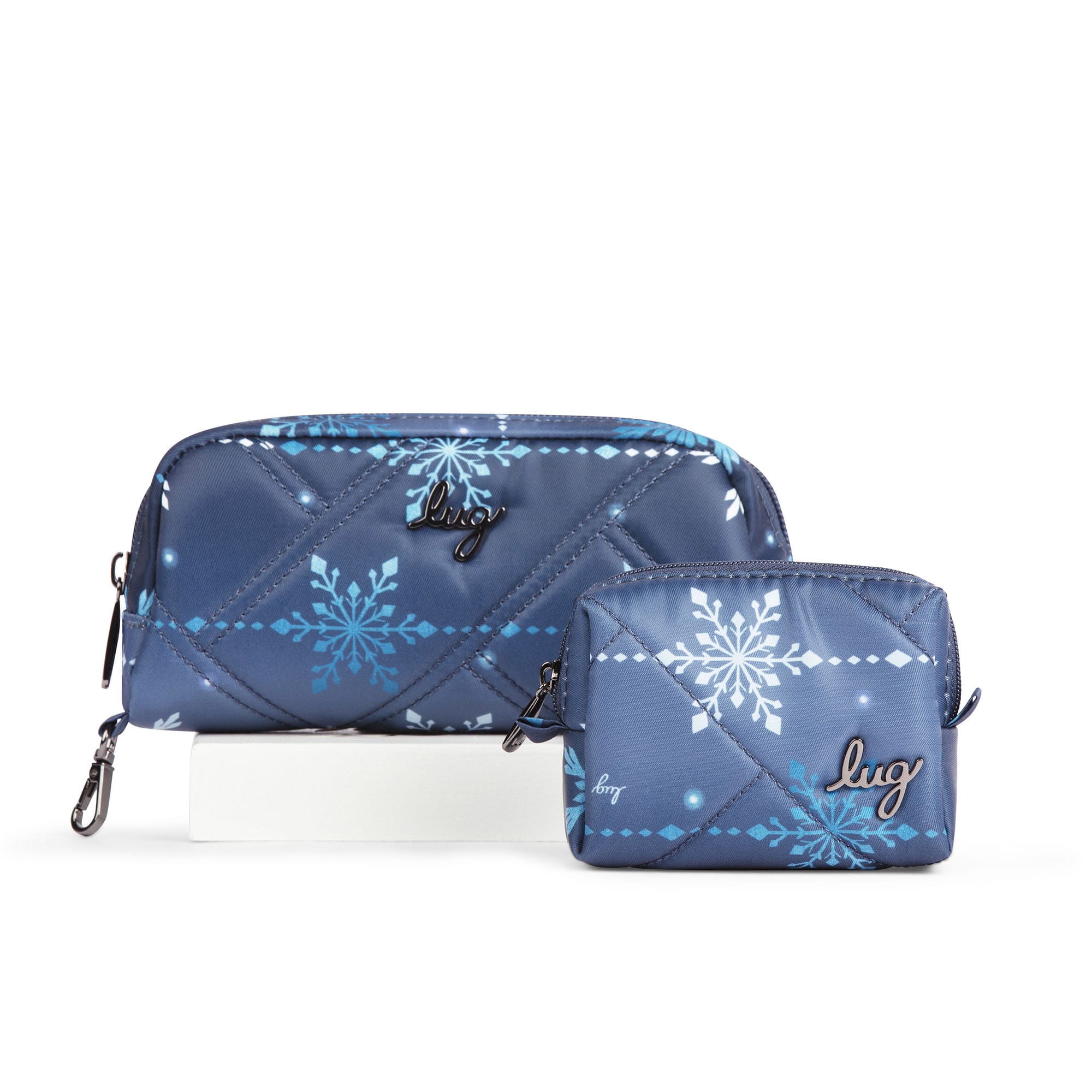 Bobsled XL Eyeglass Case & Choo Choo Mini Pill Box Set - PAWS BLACK - BobsledXLChooChooMiniDuo_SnowflakeNavy_01