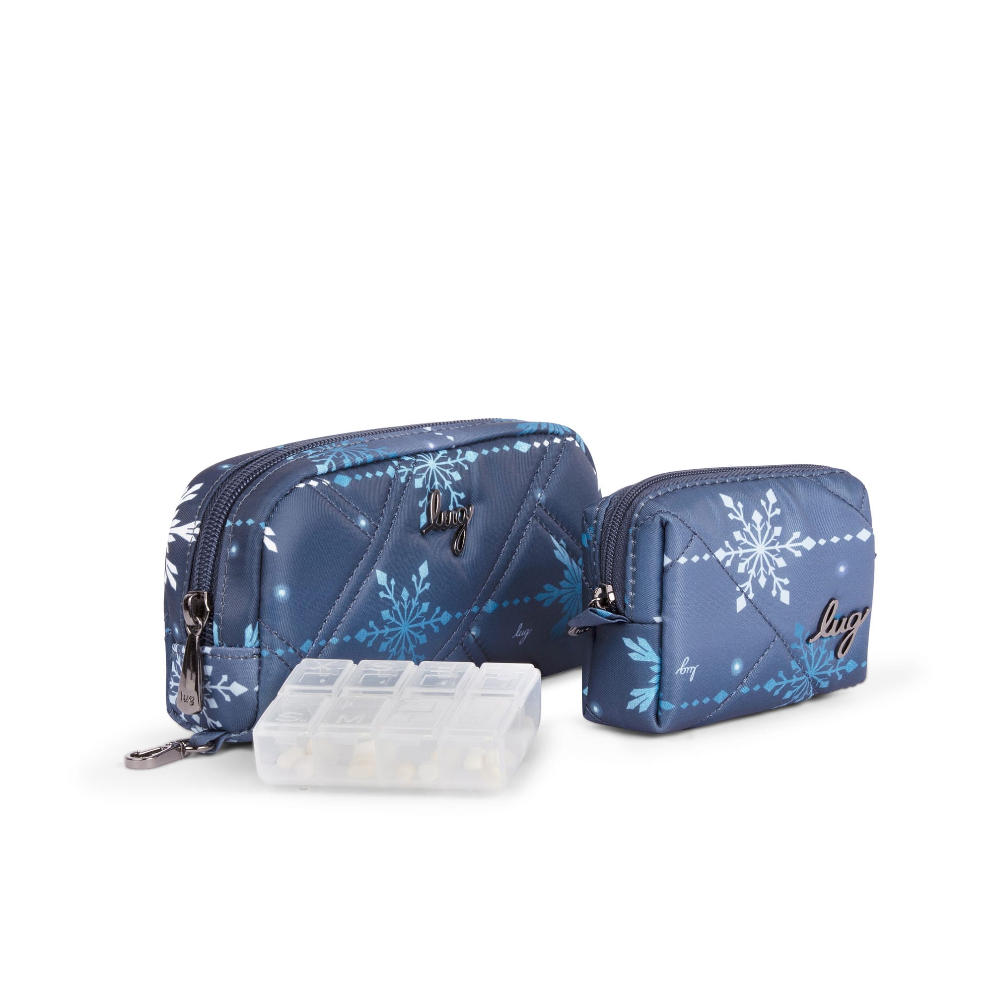 Bobsled XL Eyeglass Case & Choo Choo Mini Pill Box Set - PAWS BLACK - BobsledXLChooChooMiniDuo_SnowflakeNavy_02