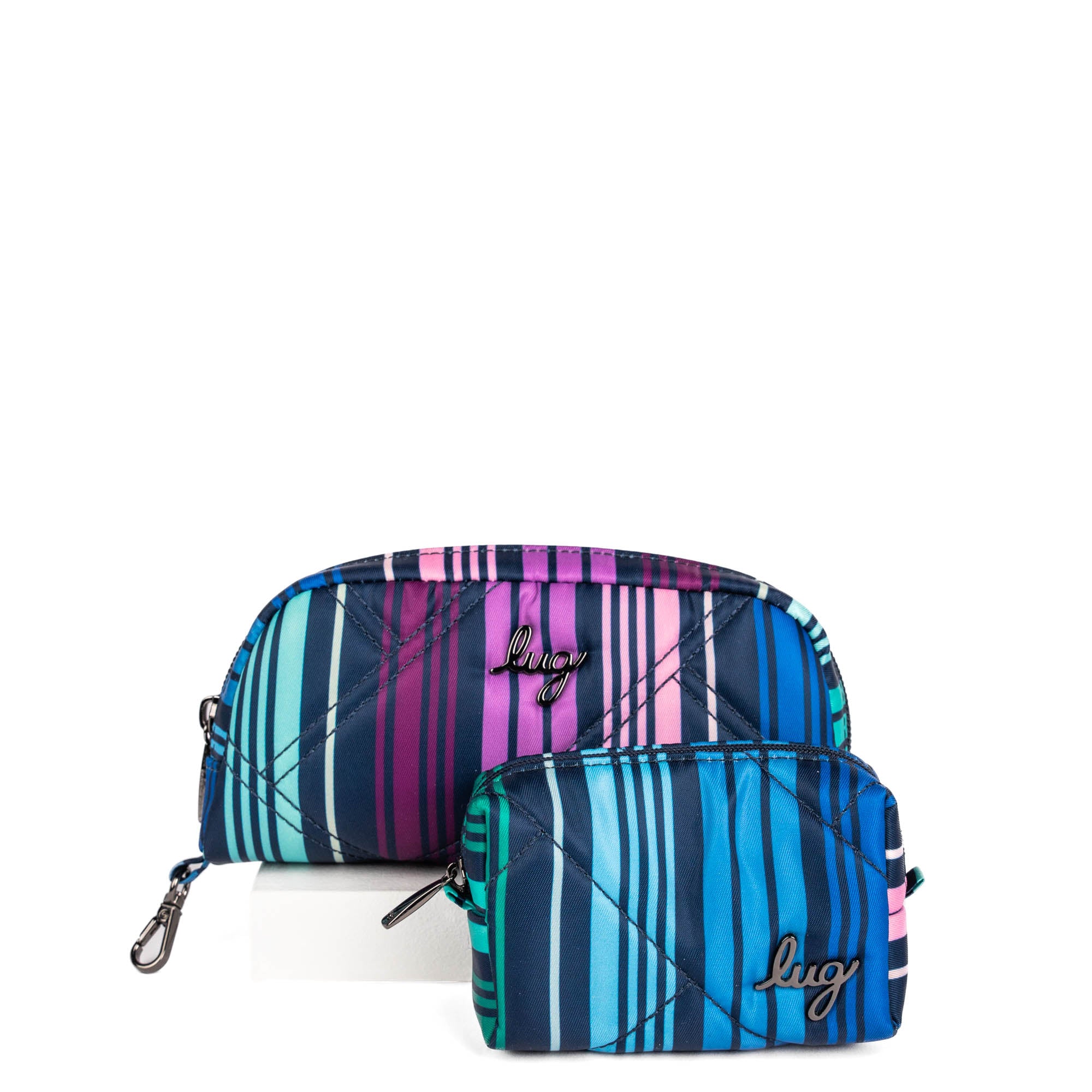 Bobsled XL Eyeglass Case & Choo Choo Mini Pill Box Set - GARDENIA GREEN - BobsledXL_MiniChooChoo_LoveStripeMulti_01