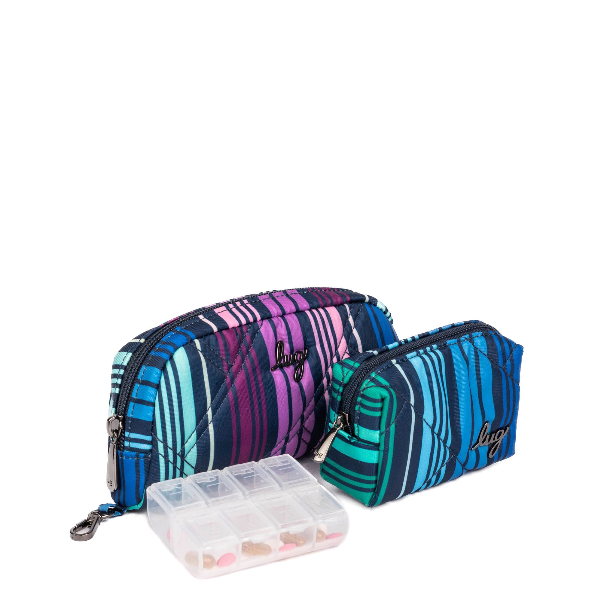 Bobsled XL Eyeglass Case & Choo Choo Mini Pill Box Set - GARDENIA GREEN - BobsledXL_MiniChooChoo_LoveStripeMulti_02