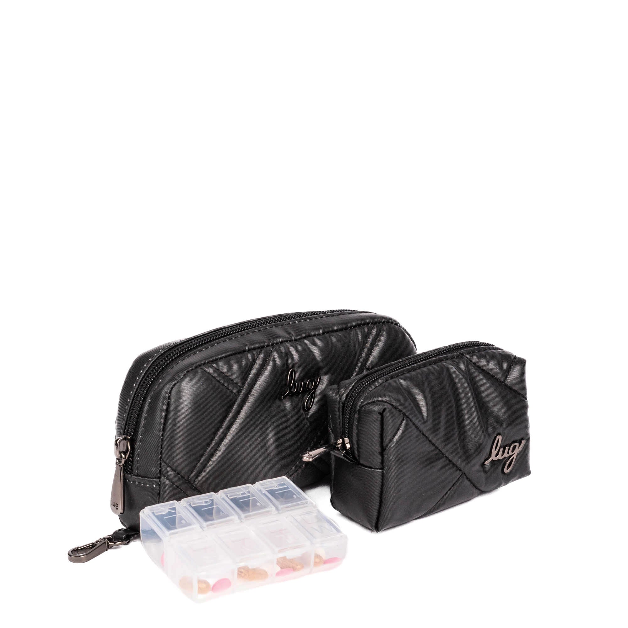 Bobsled XL Eyeglass Case & Choo Choo Mini Pill Box Set - GARDENIA GREEN - BobsledXL_MiniChooChoo_MetallicBlack_02