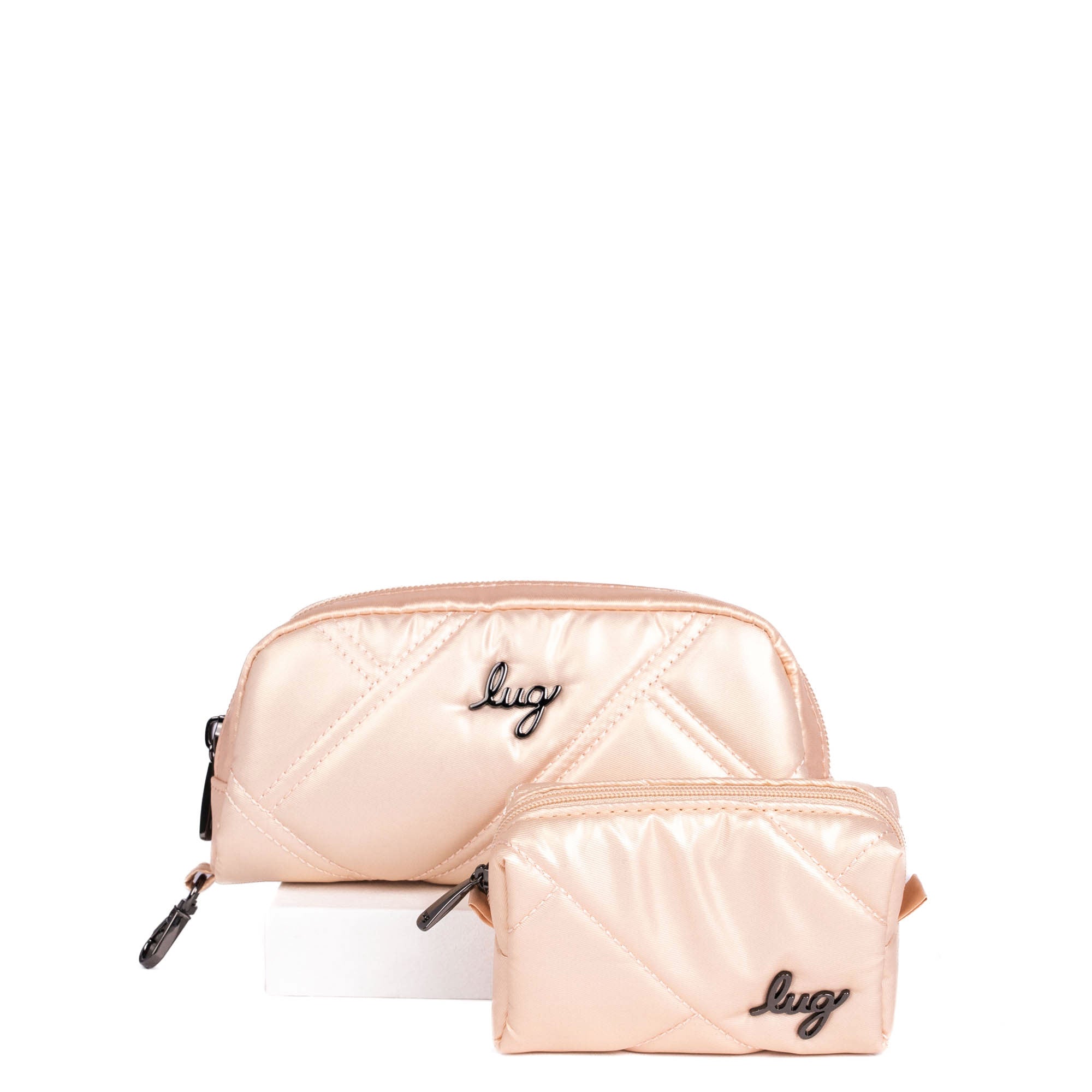 Bobsled XL Eyeglass Case & Choo Choo Mini Pill Box Set - GARDENIA GREEN - BobsledXL_MiniChooChoo_MetallicRoseGold_01